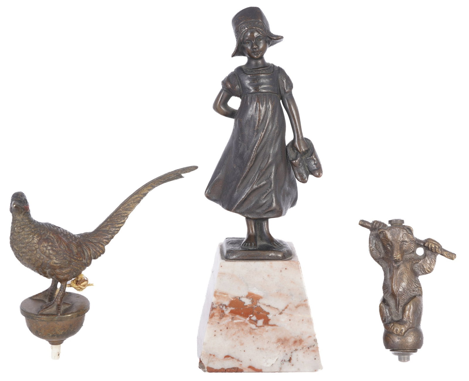 Small bronze figures and 2 hotel bells, (1 of 6)