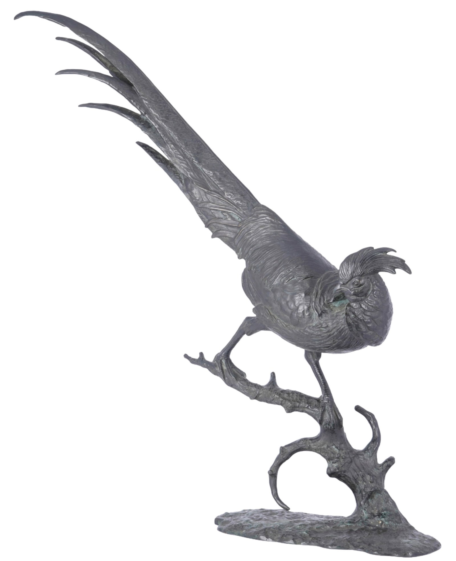 Anton Bueschelberger (1869-1934) large bronze pheasant,: bronze, patinated, signed on the plinth A. Bueschelberger, German sculptor born 1869 Eger - 1934 Dresden, H 73.5 cm x W 63 cm x D 18.5 cm, weight approx. 16.9 kg