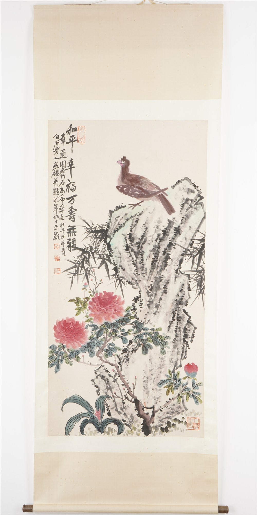Scroll painting with white dove of peace, signed Qi Baishi, China (1 of 5)
