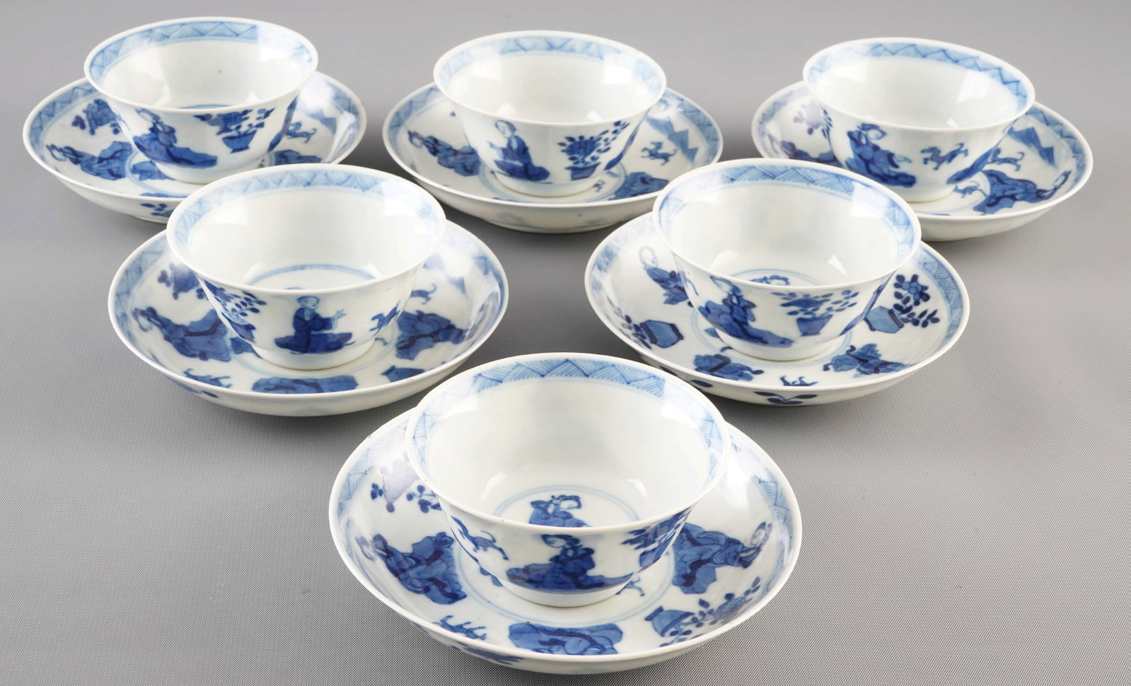 12-piece blue and white teacup and saucer set, China, Qing Dynasty (1 of 3)