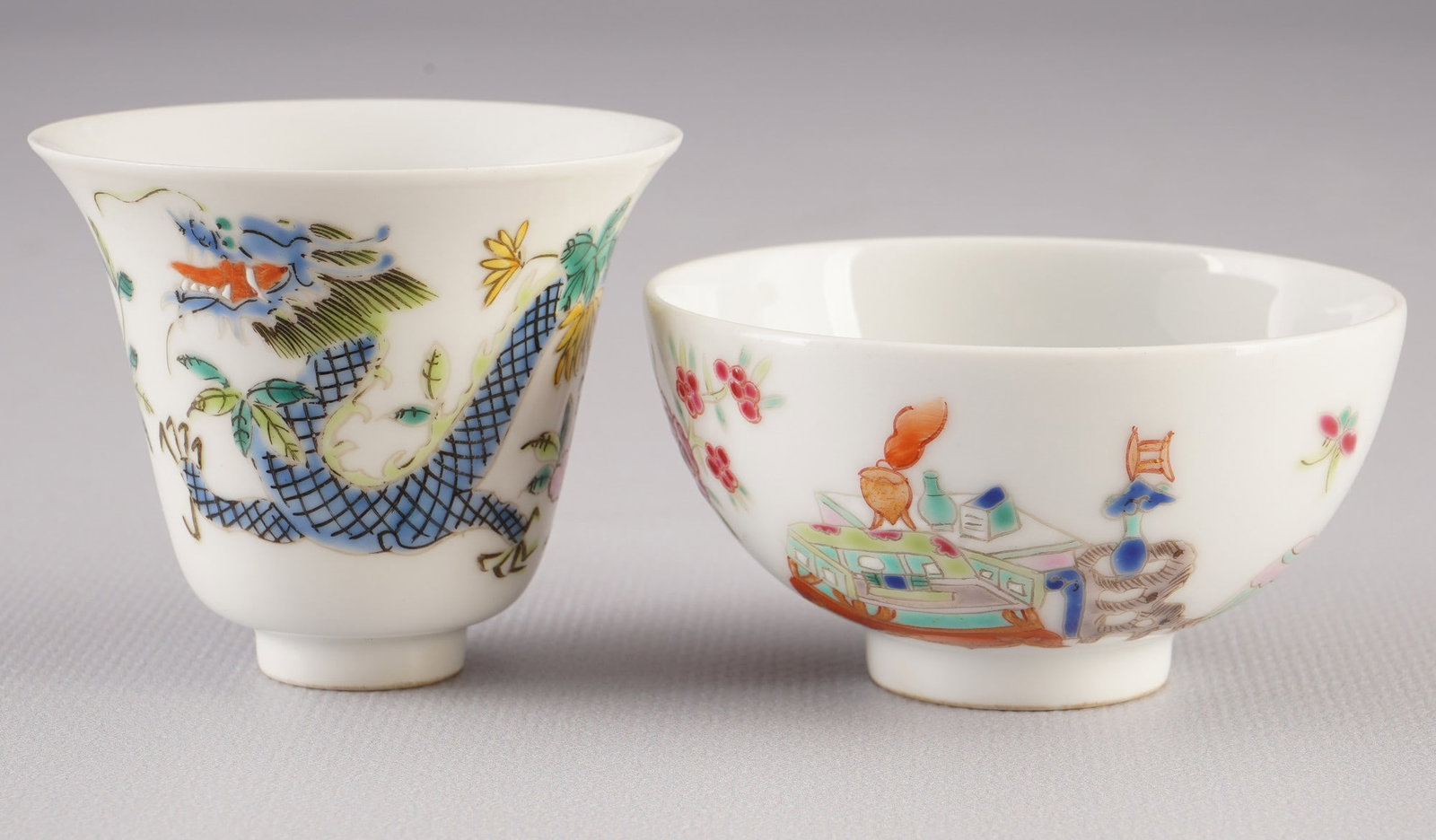 Famille Rose bowl and teacup, China, 20th century (1 of 7)