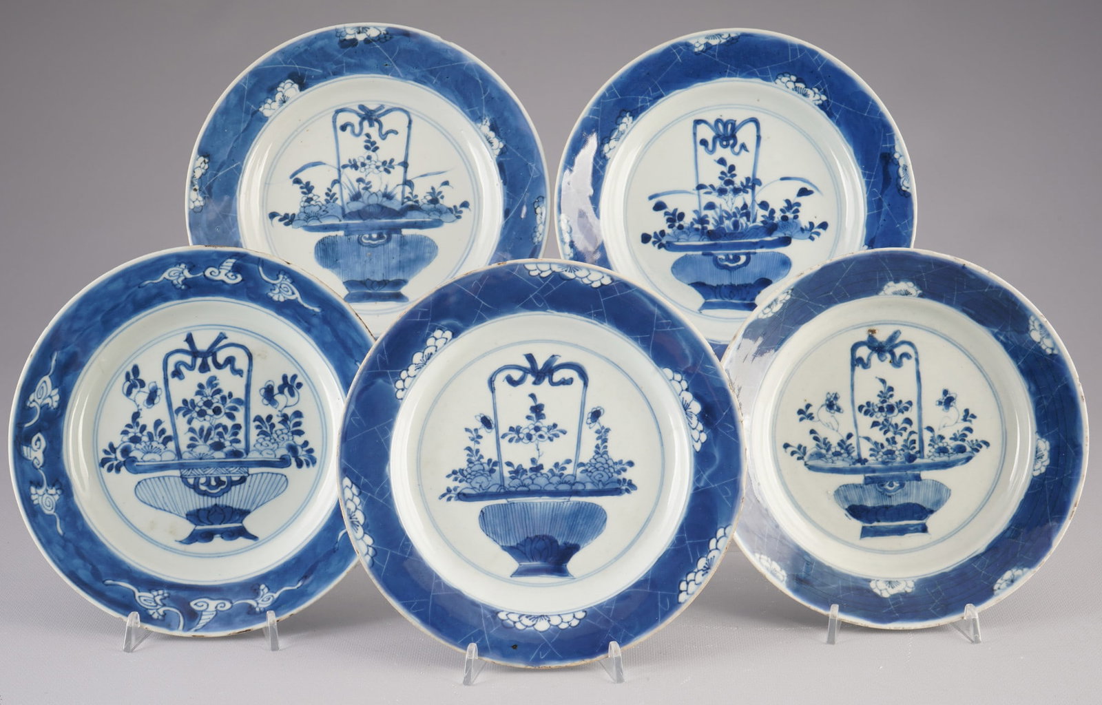 Five blue and white plates, China, 18th century, (1 of 13)