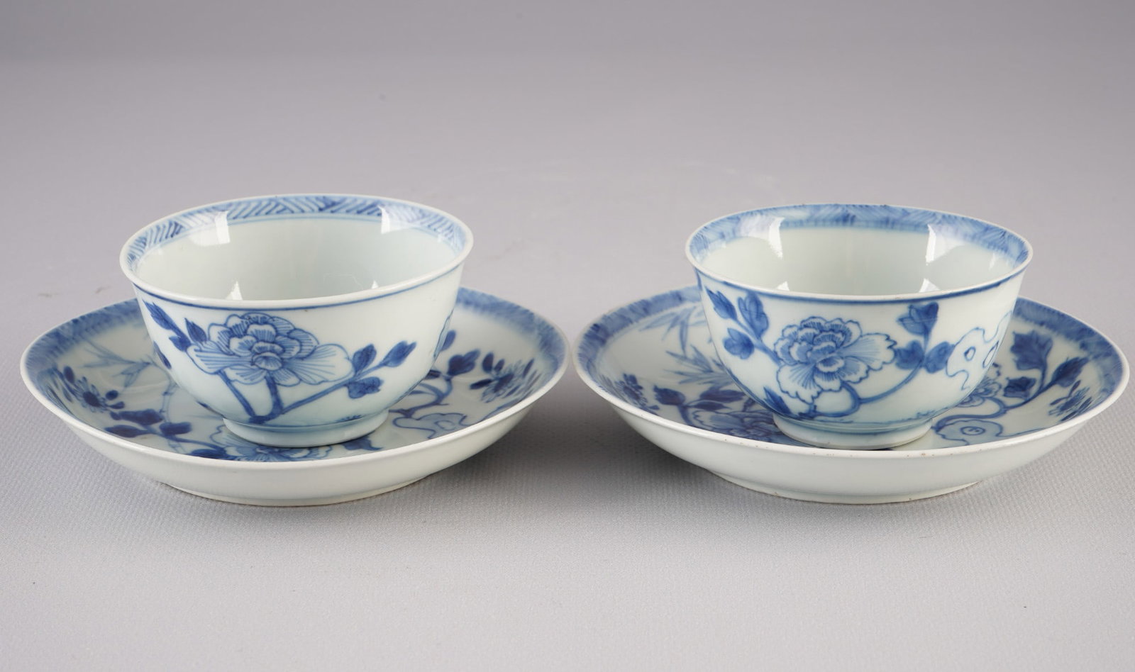 Pair of blue and white teacups and saucers, China, Qianlong period, (1 of 4)