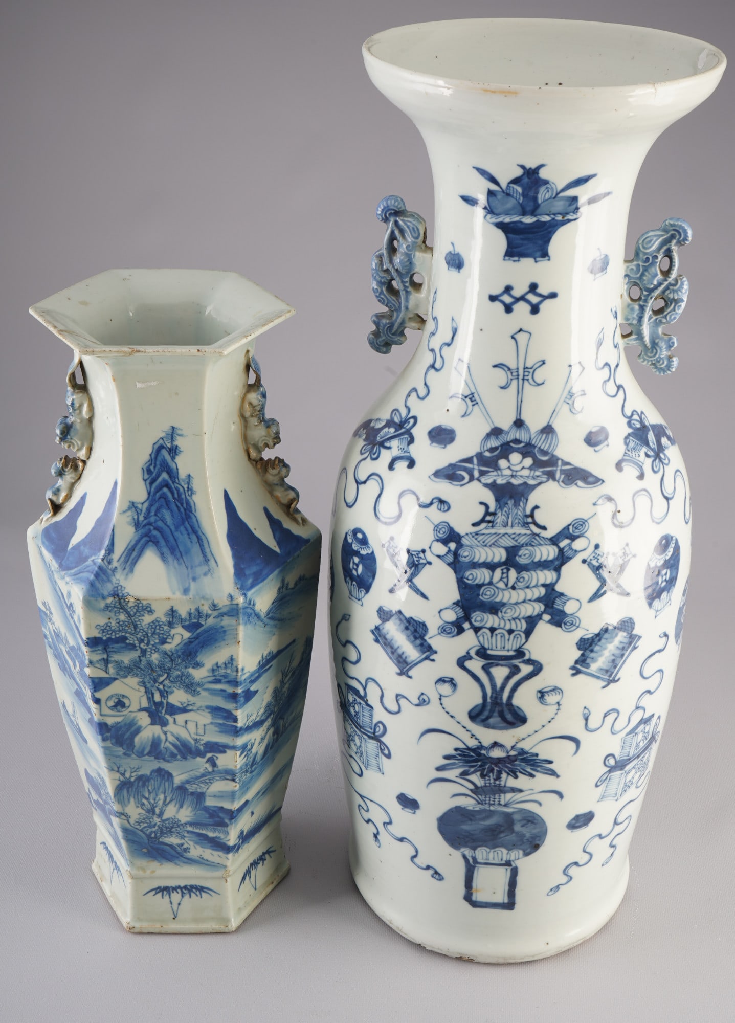 Two large blue and white vases, China, 18th/19th century, (1 of 6)