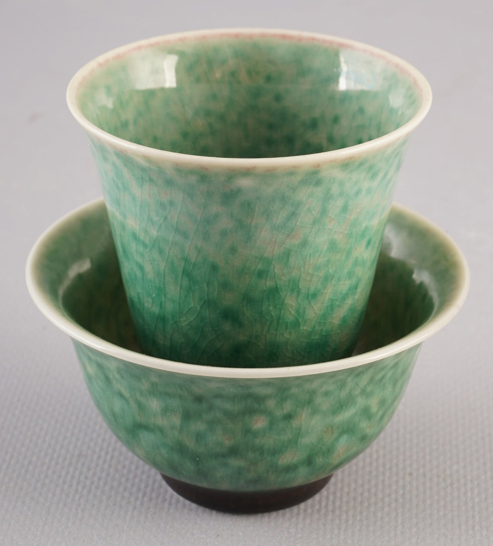 Two tea bowls with green glaze, China, (1 of 6)