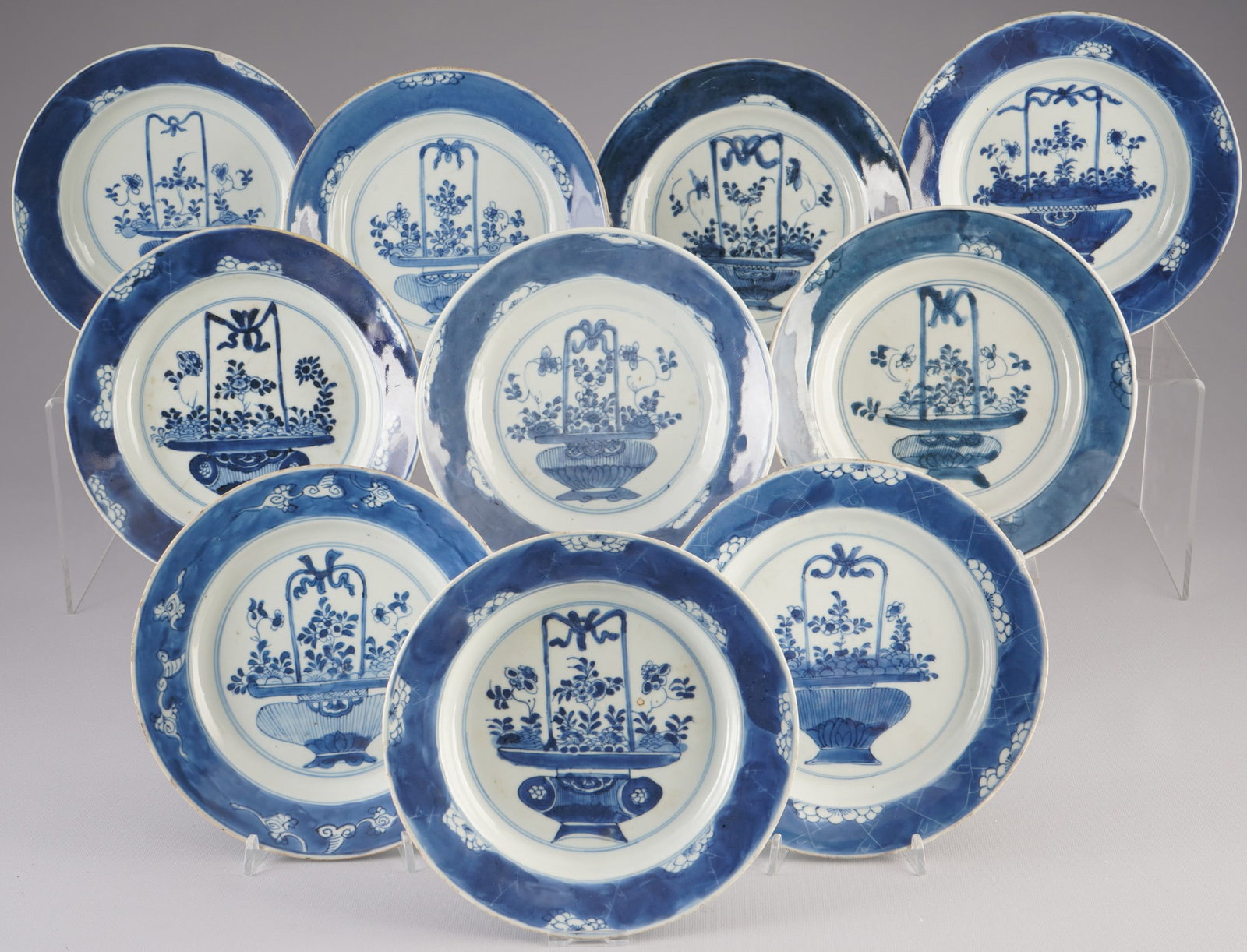 Ten blue and white plates, China, Qing Dynasty, (1 of 11)
