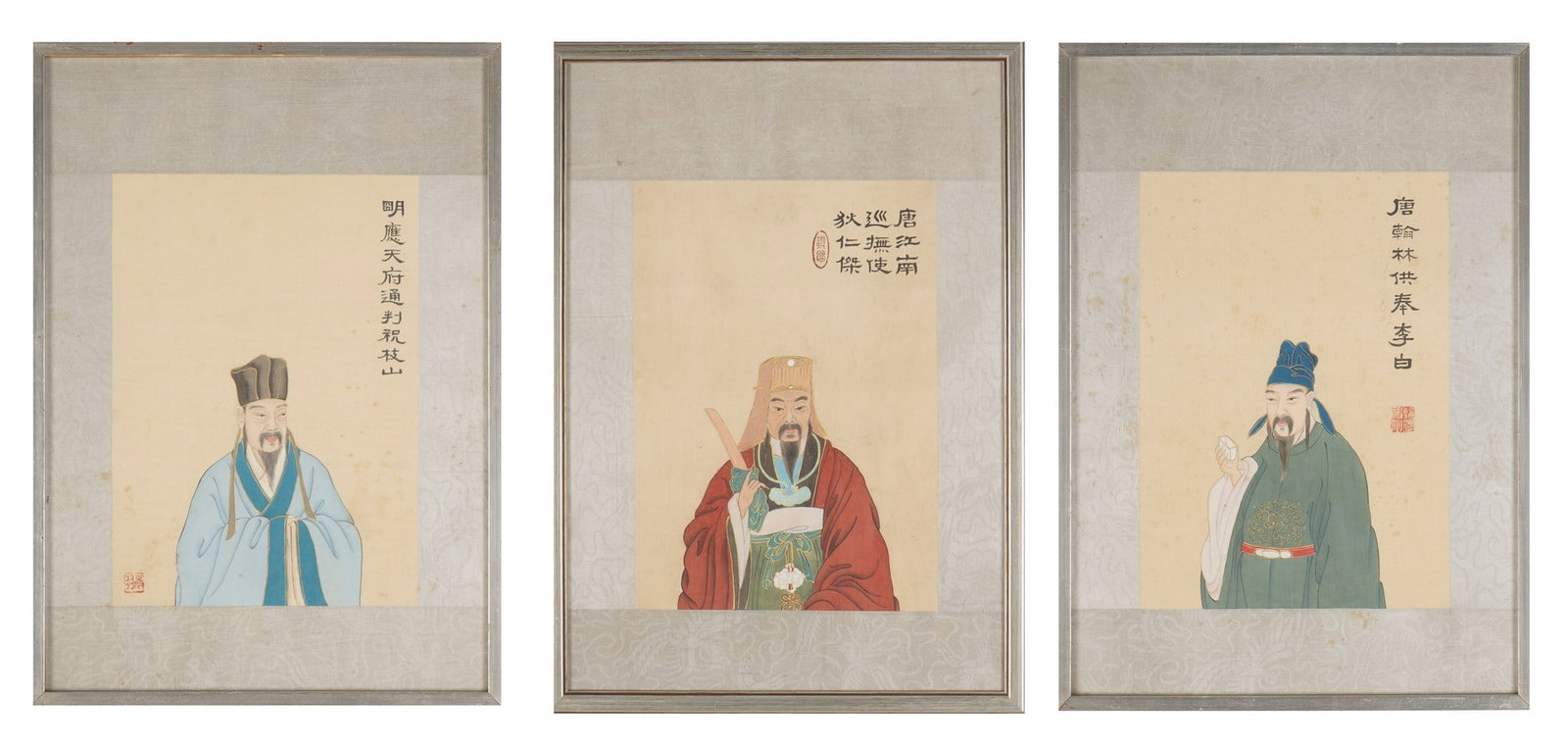 Three-figure painting in a frame, China, 20th century (1 of 7)