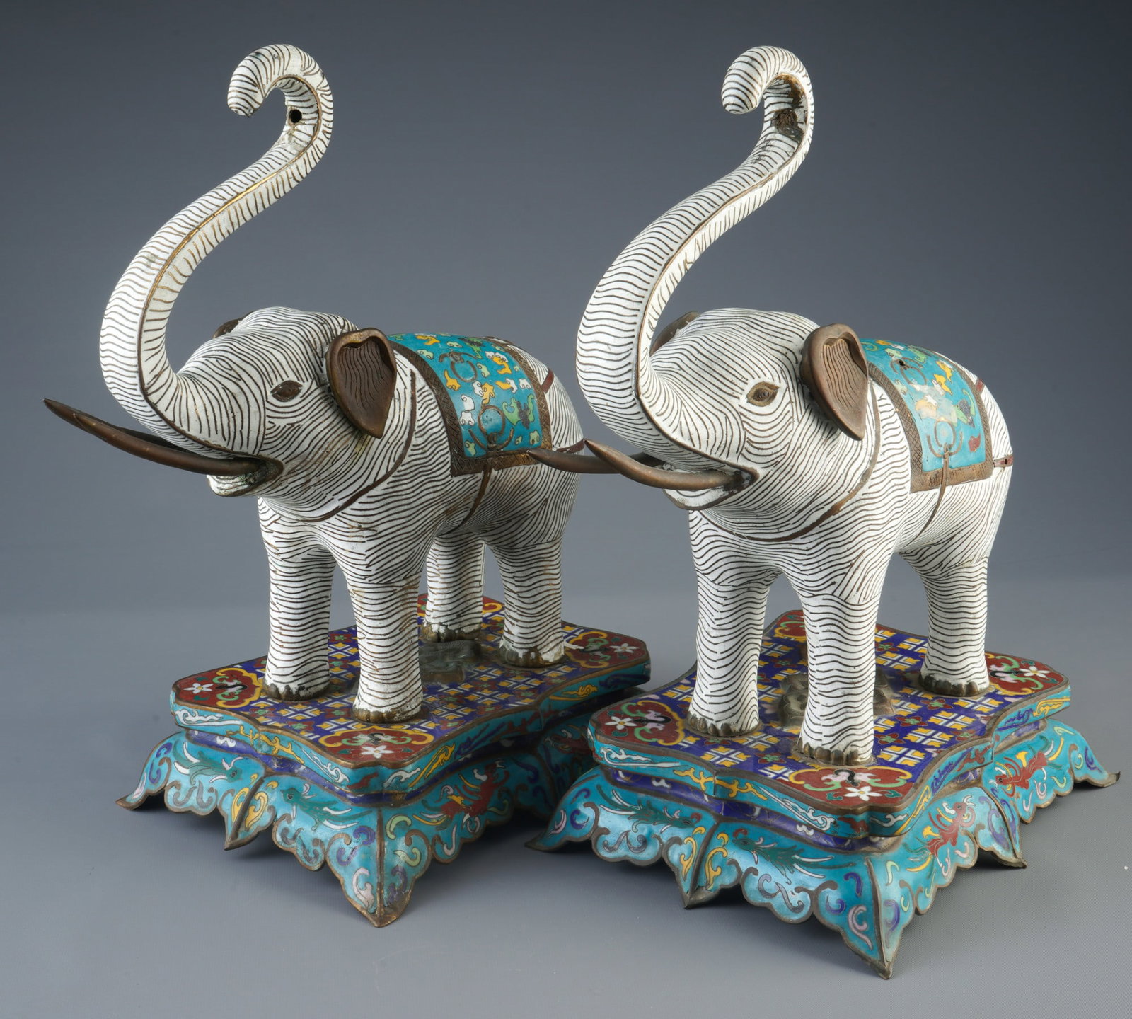 Pair of cloisonné enamel elephants, China, late Qing dynasty (1 of 13)
