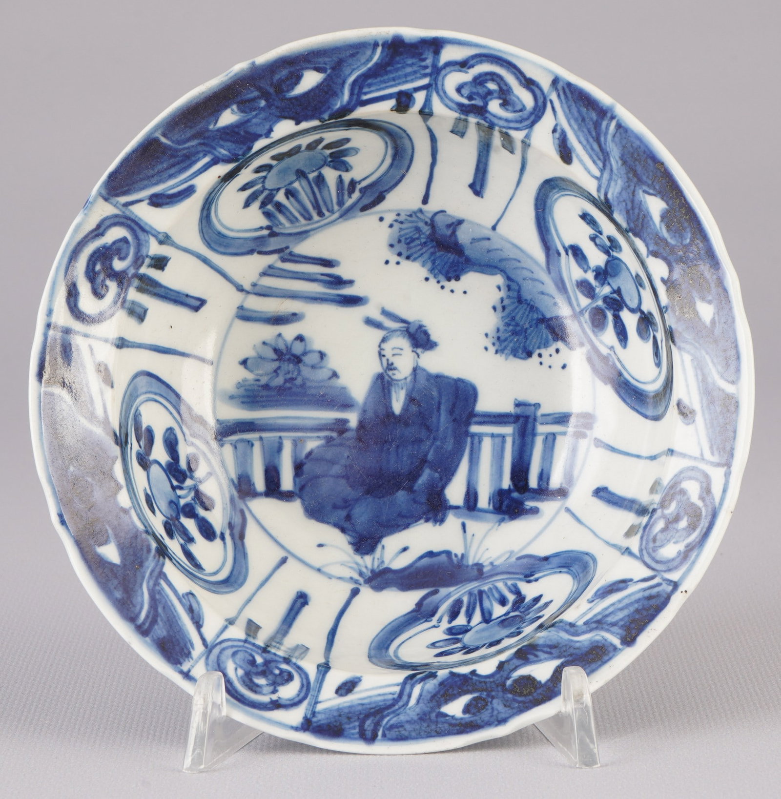 Blue and white bowl, China, Ming Dynasty: Porcelain, China, Ming Dynasty (1368–1644), a blue and white bowl depicting a scholar in a pavilion, H 5 cm x D 15 cm...