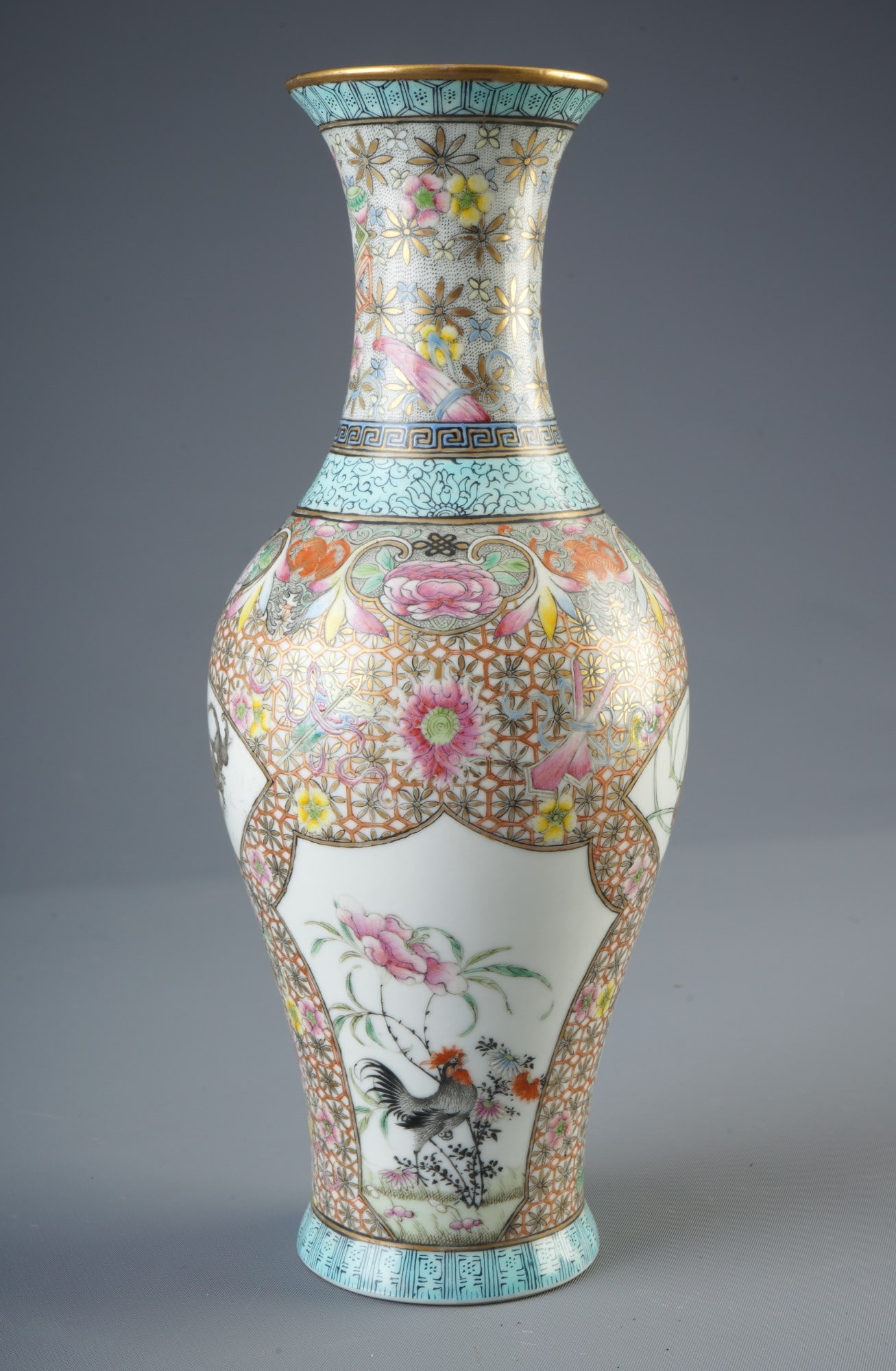 Famille rose vase with flowers and animals, China (1 of 7)