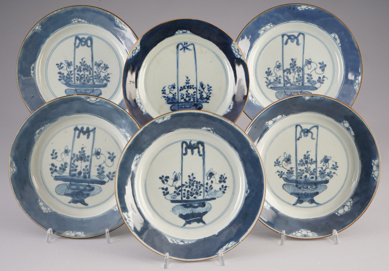 Six blue and white plates, China, 18th century, (1 of 8)