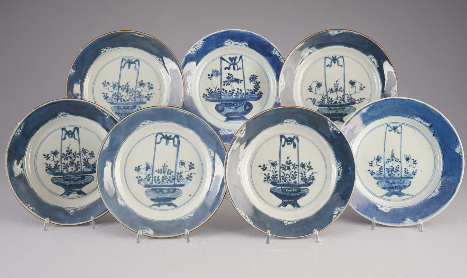 Seven blue and white plates, China, Qing Dynasty, (1 of 11)