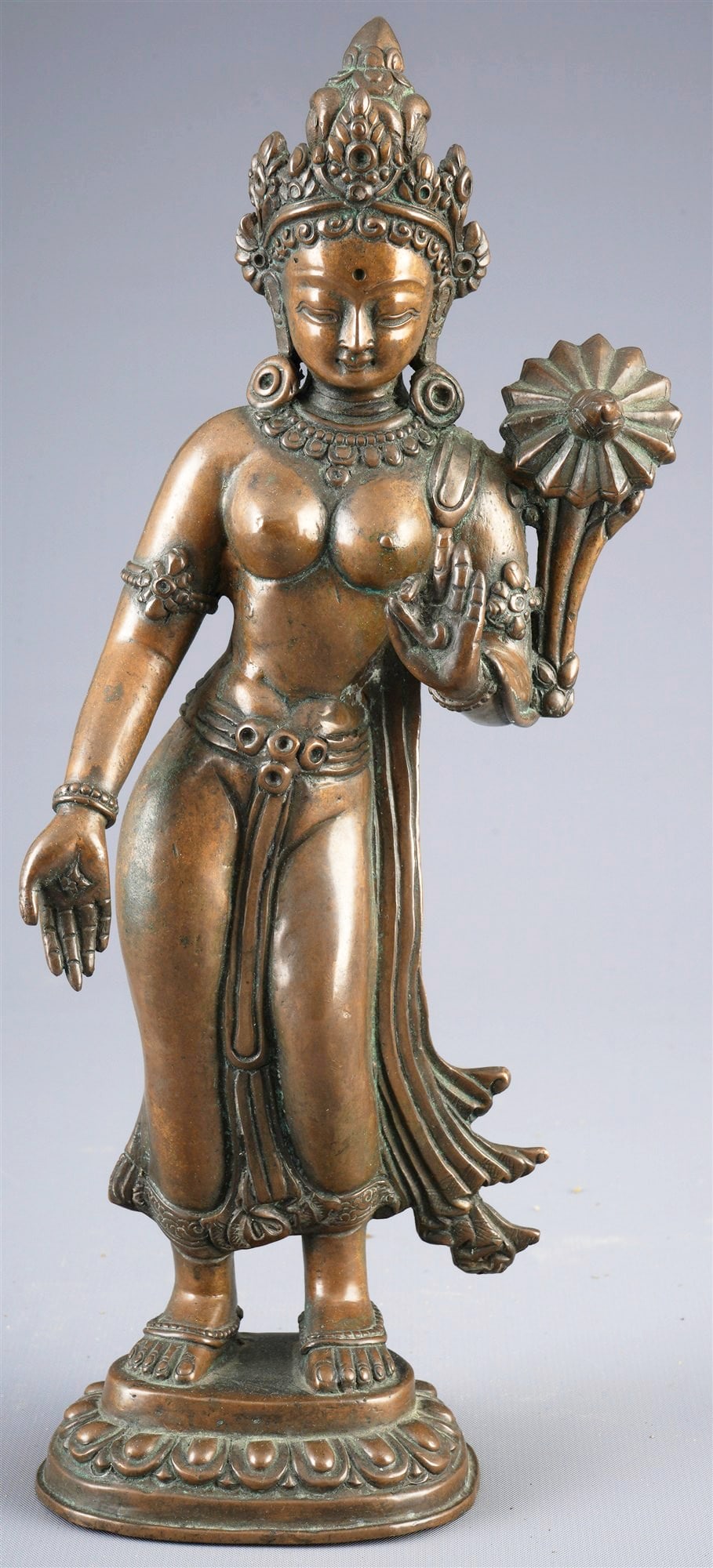 Standing bronze Buddha Bodhivista with lotus flower, Nepal (1 of 8)