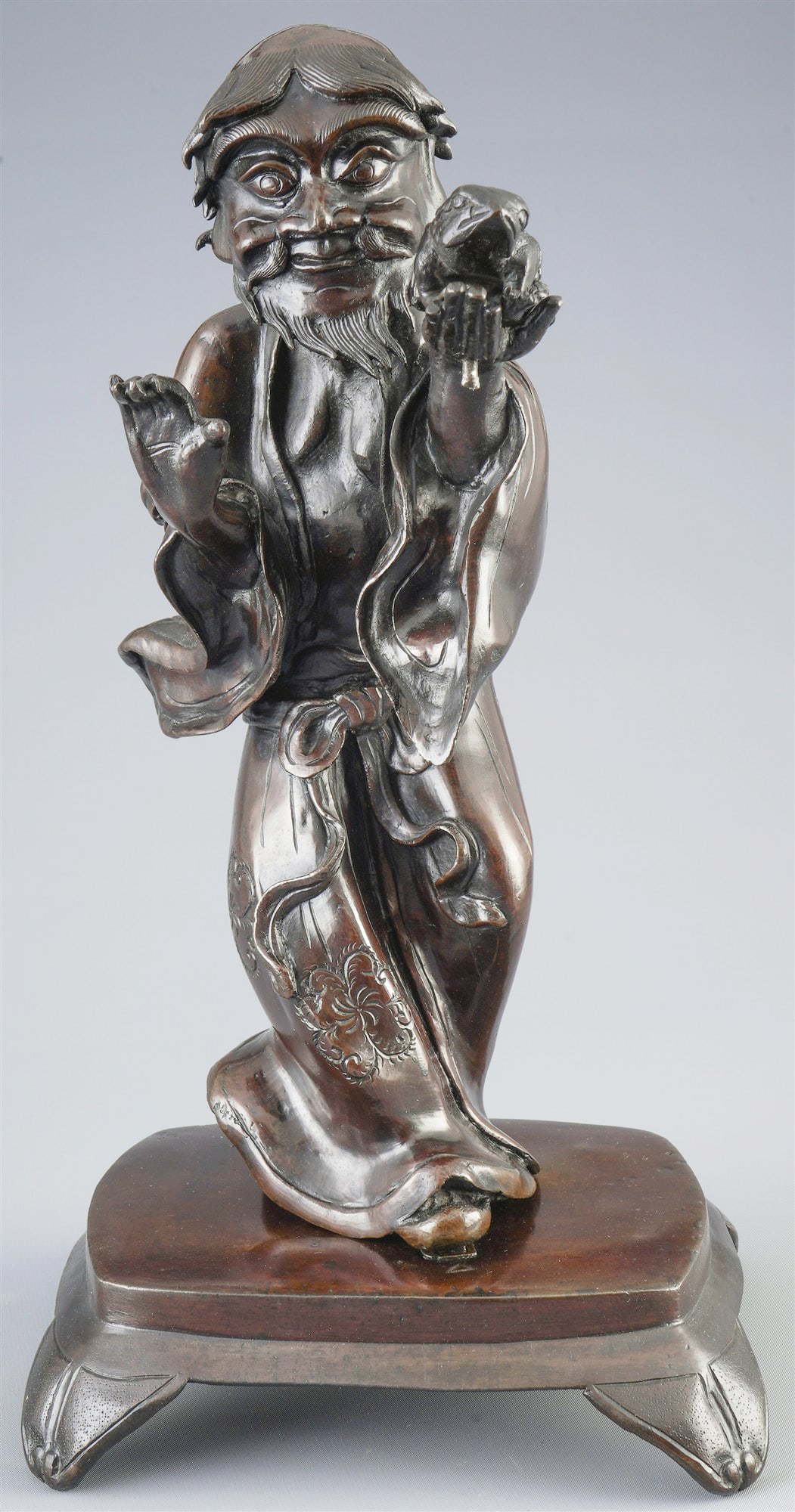 Bronze figurative statues, Liuhai, Japan, Meiji period: Bronze, Japan, Meiji period (1868–1912), Liuhai figure statue, with base, H 38.5 cm × W 21 cm × D 17 cm