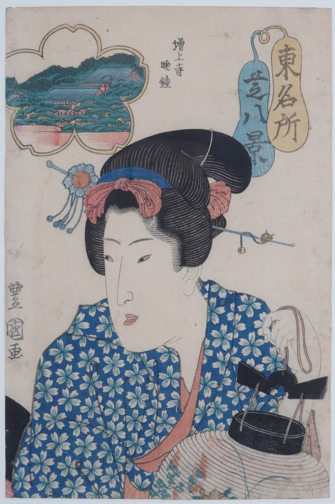 Farbholzschnitt, Utagawa Toyokuni (1769–1825), Japan Edo-Zeit,: Farbholzschnitt, Utagawa Toyokuni (1769–1825), Japan Edo-Zeit, signed Toyokuni, H 37 cm x W 24 cm, H 50 cm x W 37.5 cm, Rahmen H 54.2 cm x W 41.2 cm