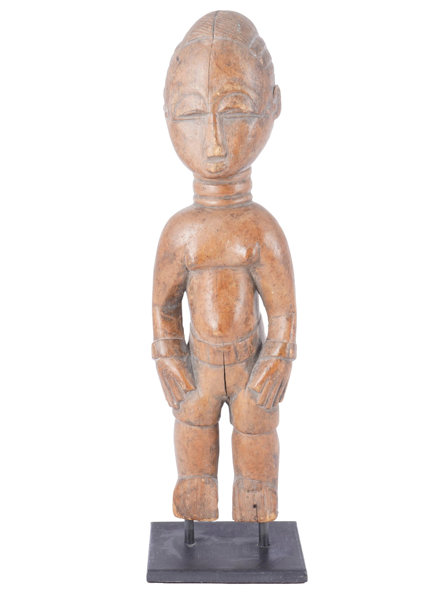 Large Ere Ibeji twin figure, Yoruba Nigeria,: Carved wood, Yoruba people of Nigeria, large twin figure, H 35 cm, wood cracks, provenance: private collection Krefeld in NRW