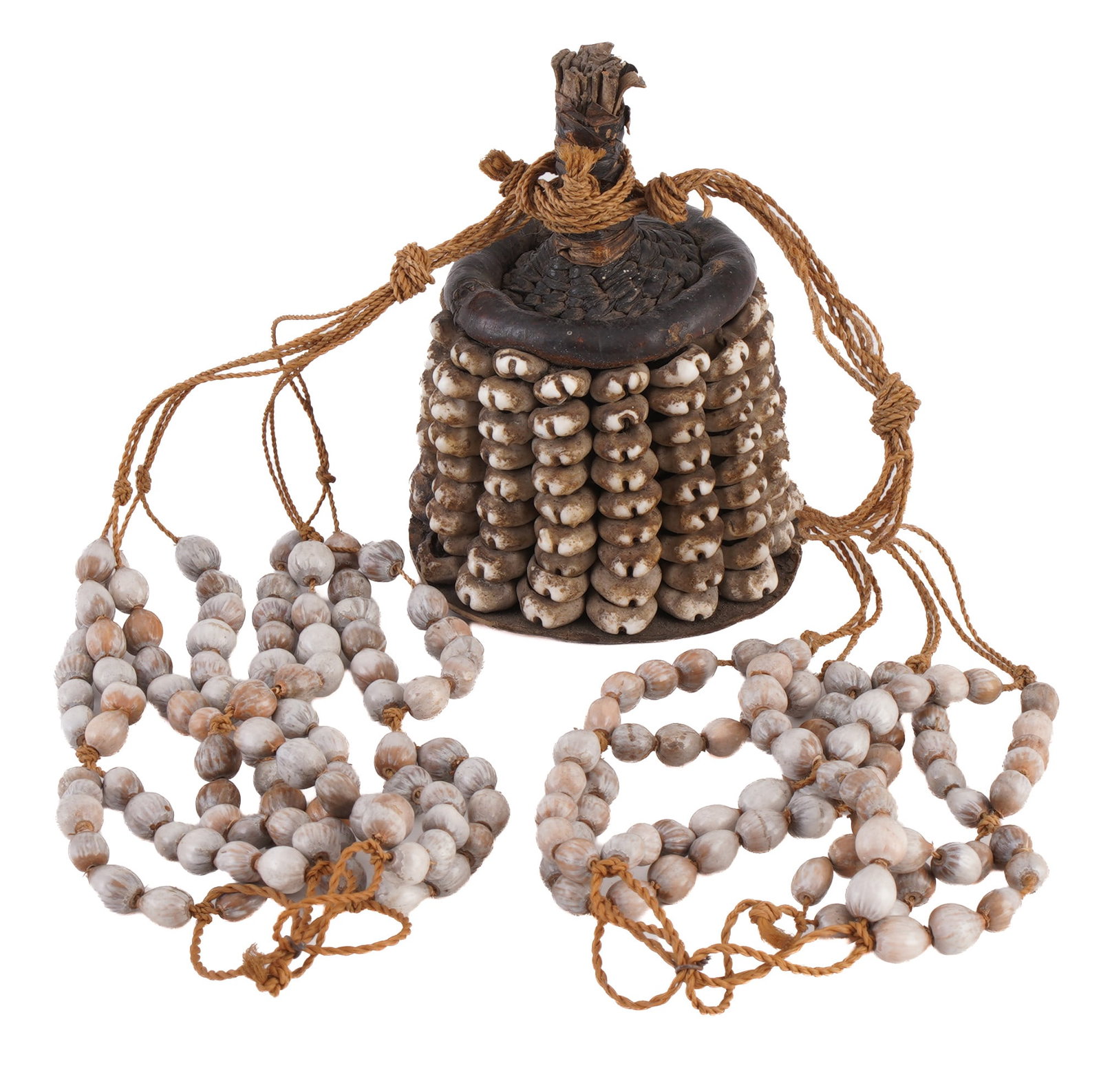 Sacred protective object of the Yoruba “Ibori?? (Ori sanctuary),: leather / wickerwork / cowrie shells, southwestern Nigeria / Benin / Togo; the Yoruba are a large West African ethno-linguistic group of over 50 million people; they live mainly in southwestern Nigeri