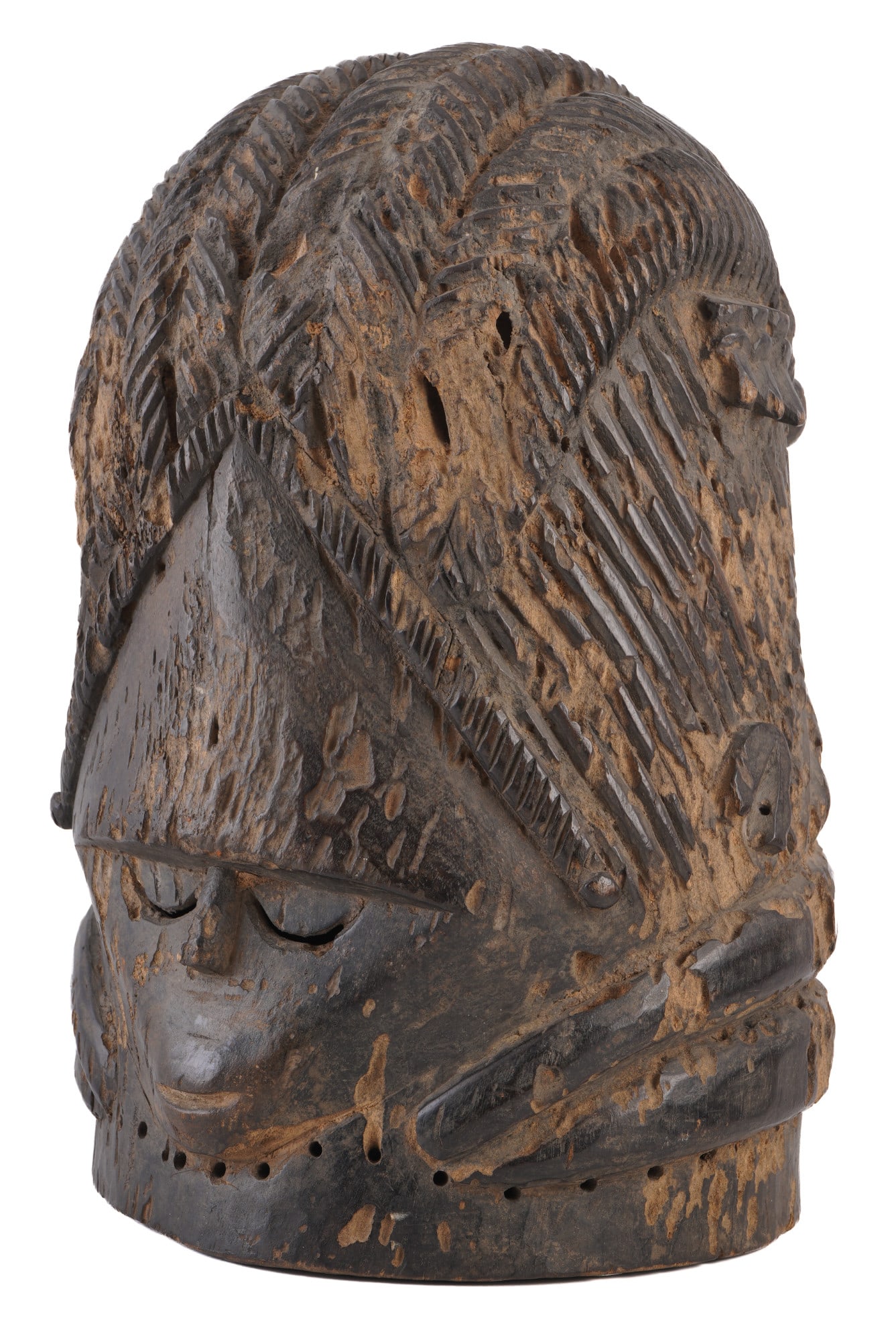 Mende Sande women's union Sowei helmet mask - Sierra Leone,: wood, Southern and Eastern Provinces of Sierra Leone (Mende people: one of the country's two largest ethnic groups), Sande Women's Society (initiatory secret society); one of the few African masks wor