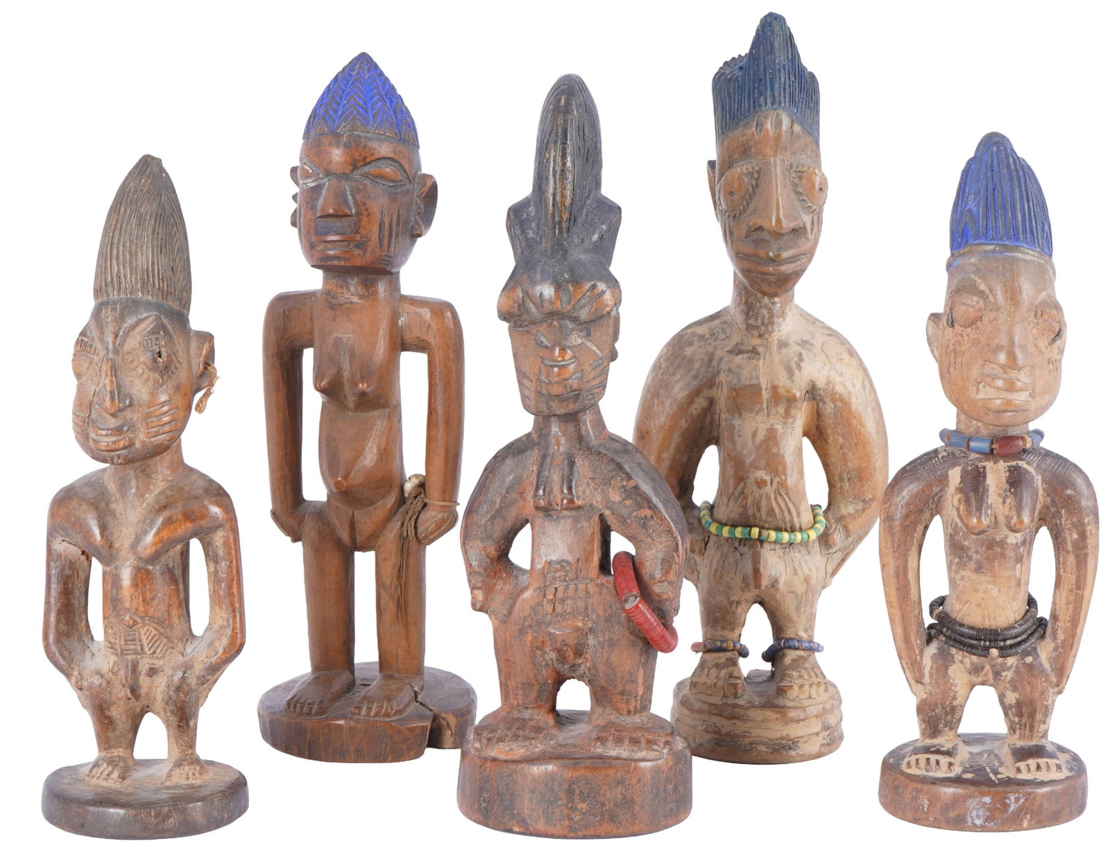 5 Ibeji twin figures, Yoruba Nigeria, (1 of 7)