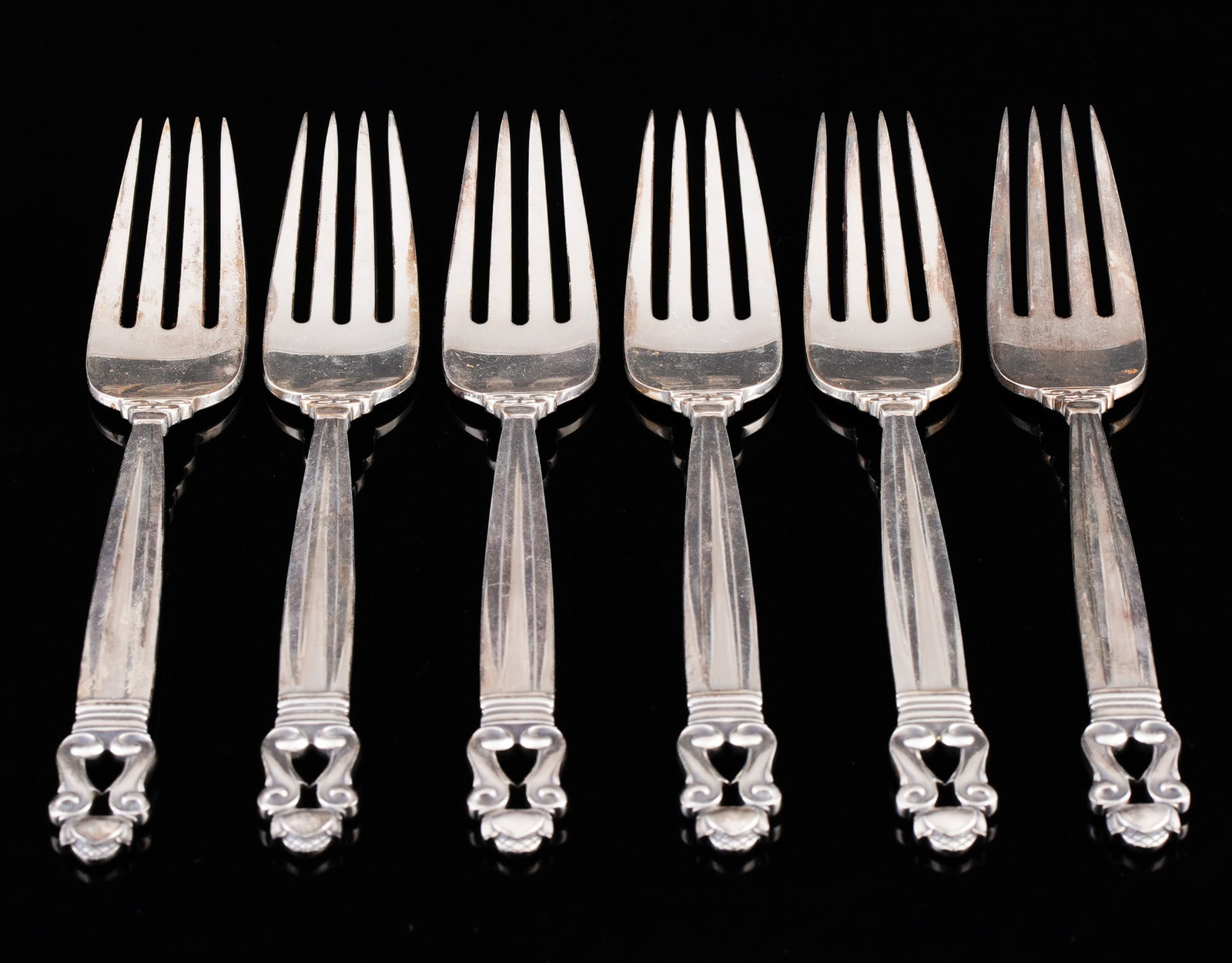 Georg Jensen Acorn 925 sterling silver 6 dinner forks, (1 of 4)