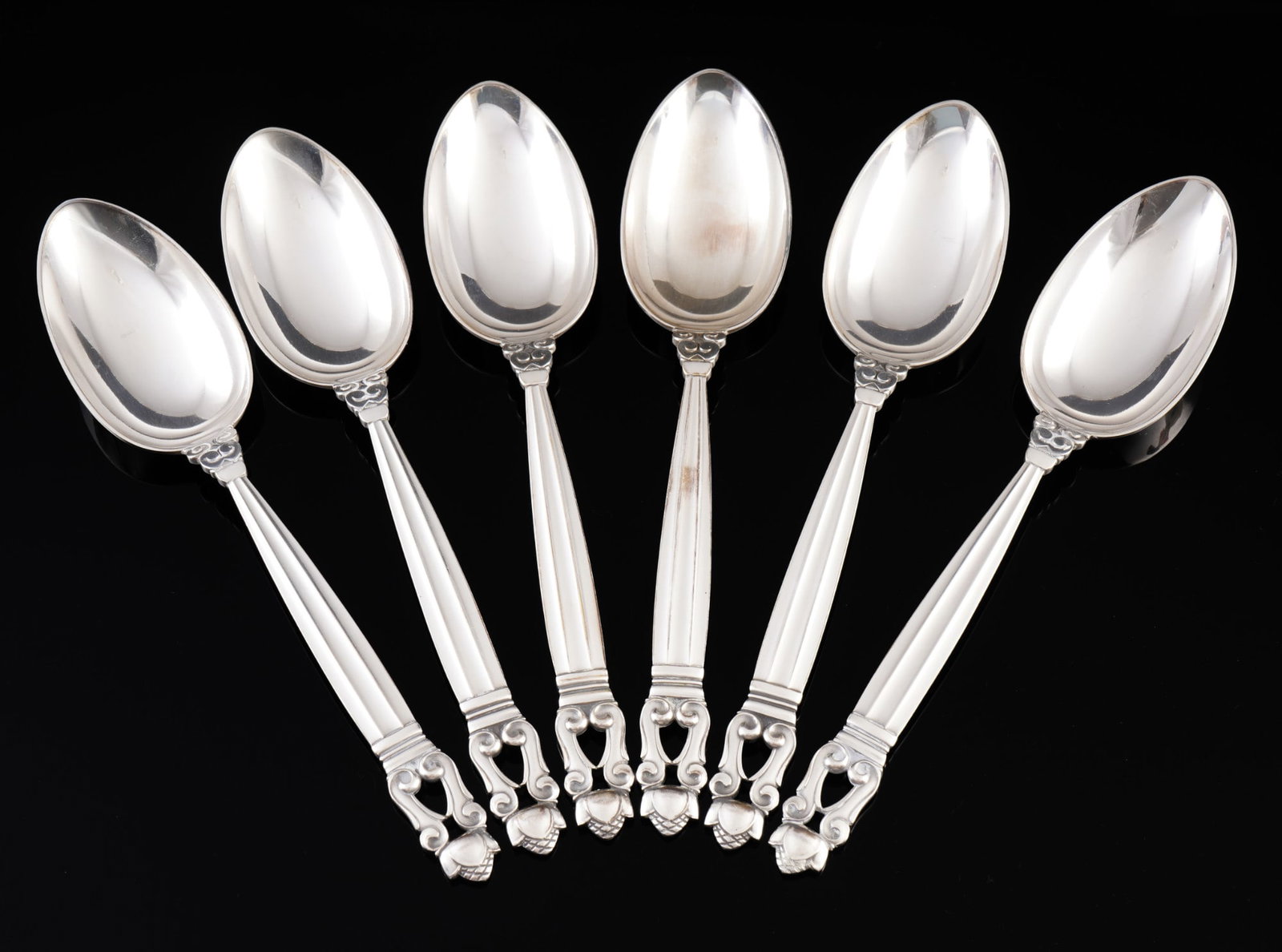 Georg Jensen Acorn 925 sterling silver 6 soup spoons, (1 of 3)