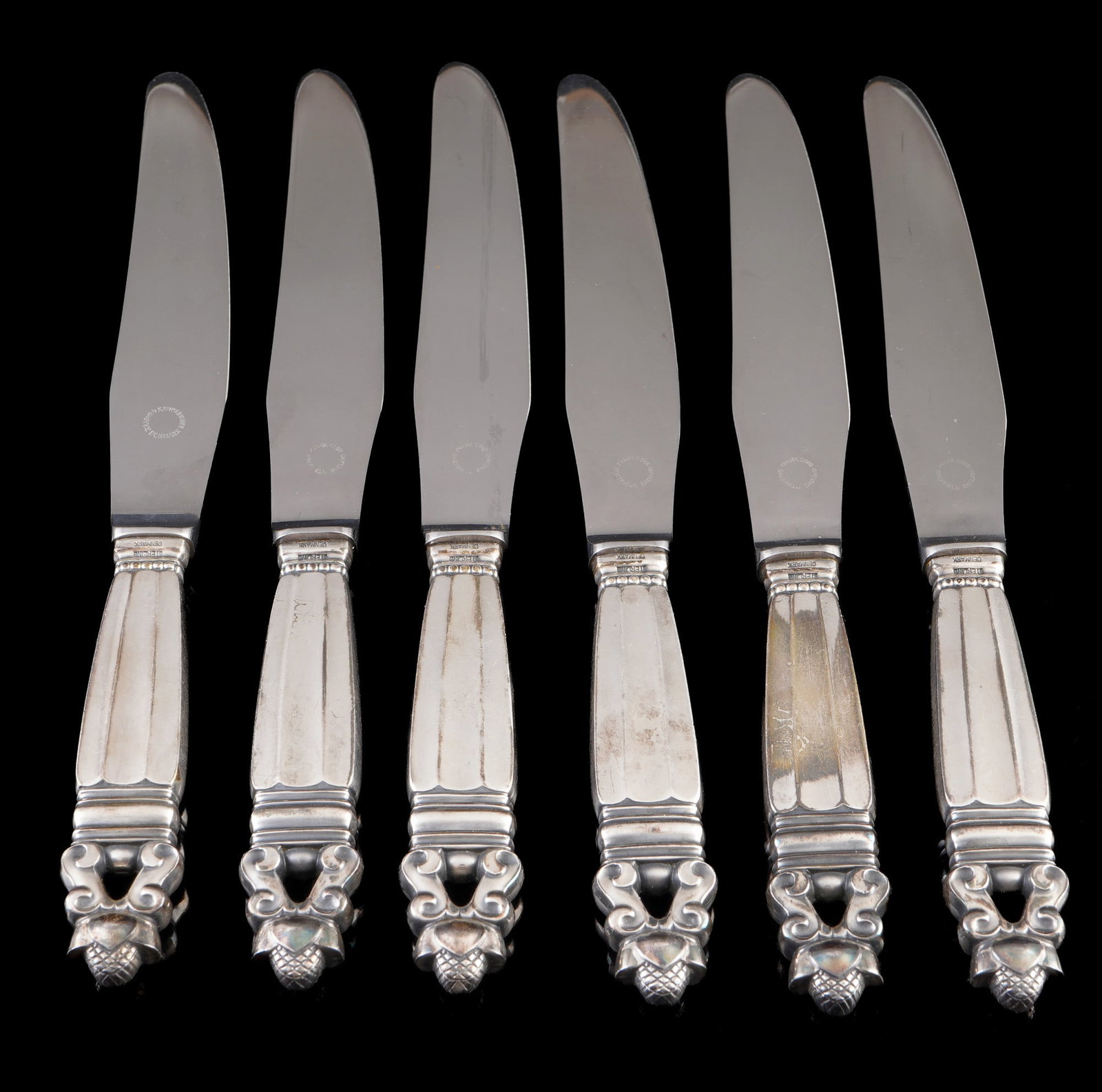 Georg Jensen Acorn 925 sterling silver 6 table knives, (1 of 6)