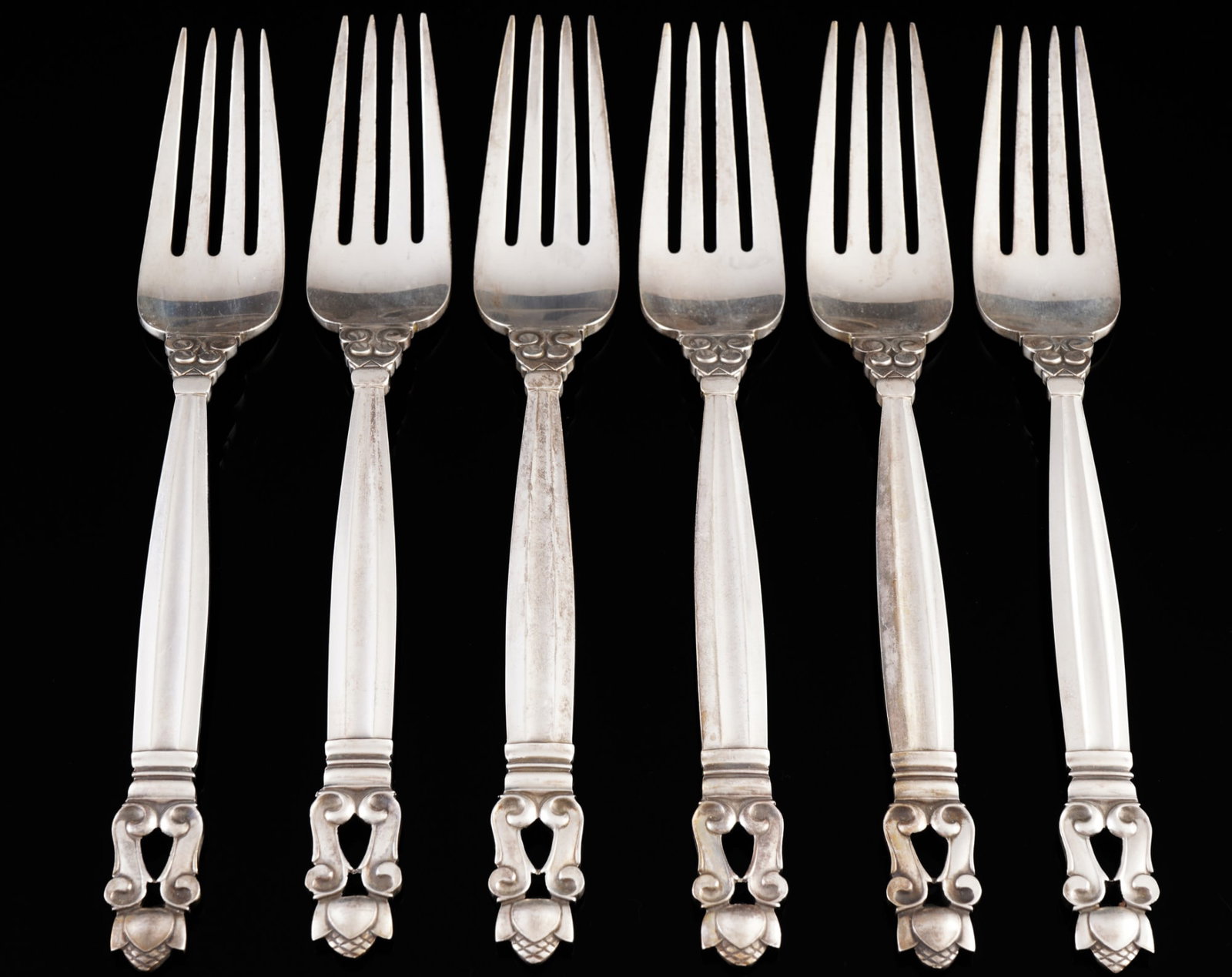Georg Jensen Acorn 925 sterling silver 6 dessert forks, (1 of 3)