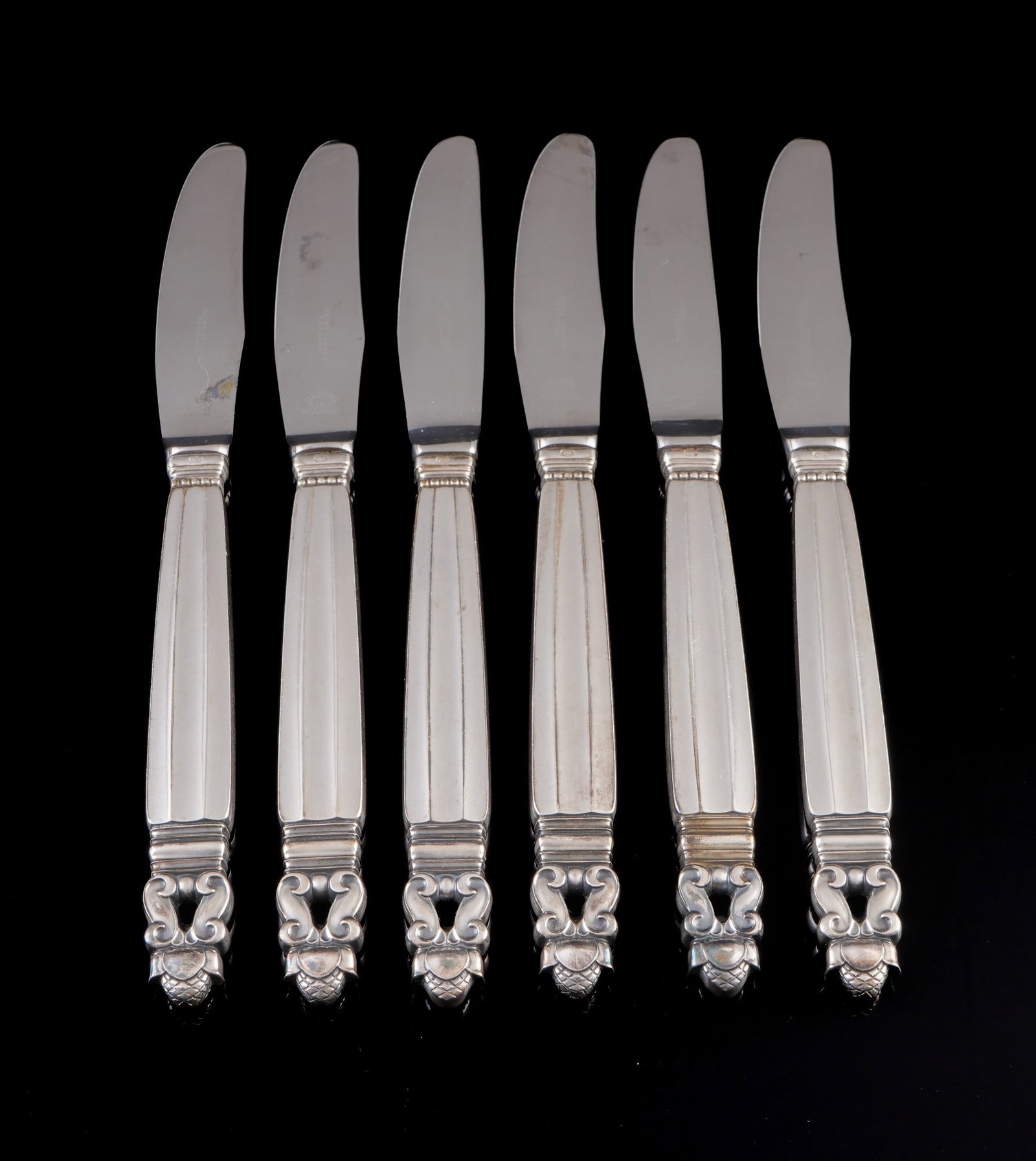 Georg Jensen Acorn 925 sterling silver 6 dessert knives, (1 of 7)