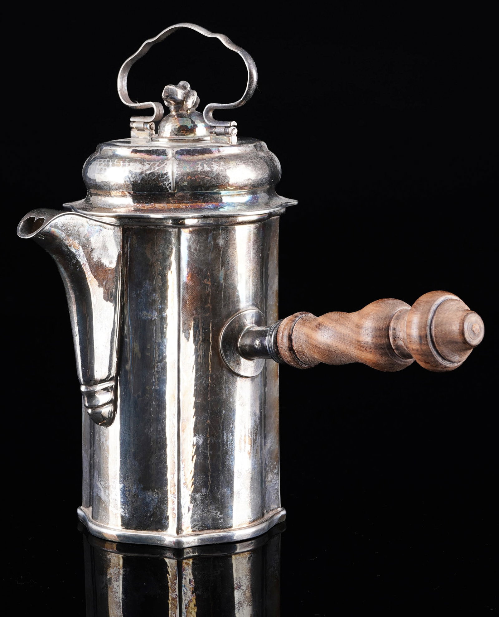 800 silver chocolate pot with wooden handle - c. 1900, (1 of 6)