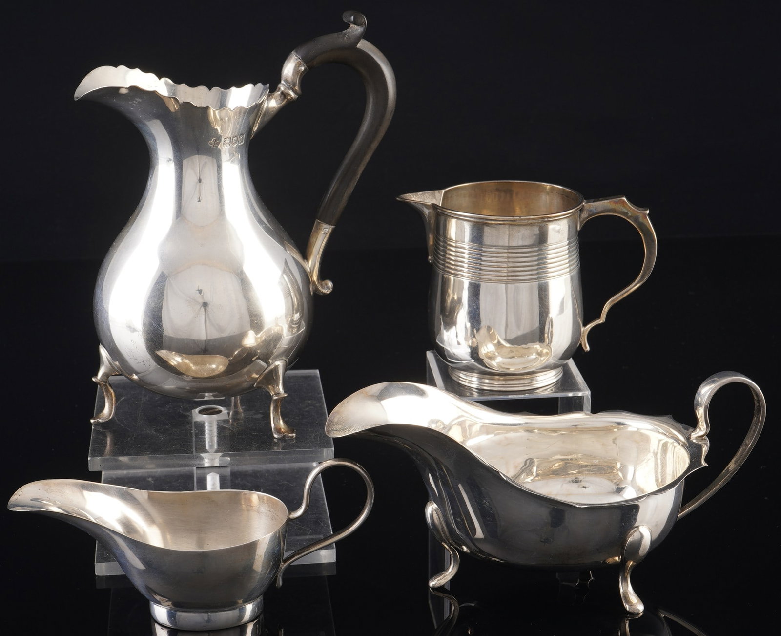 925 silver collection with jugs and sauce boats, circa 1900-1930, (1 of 5)