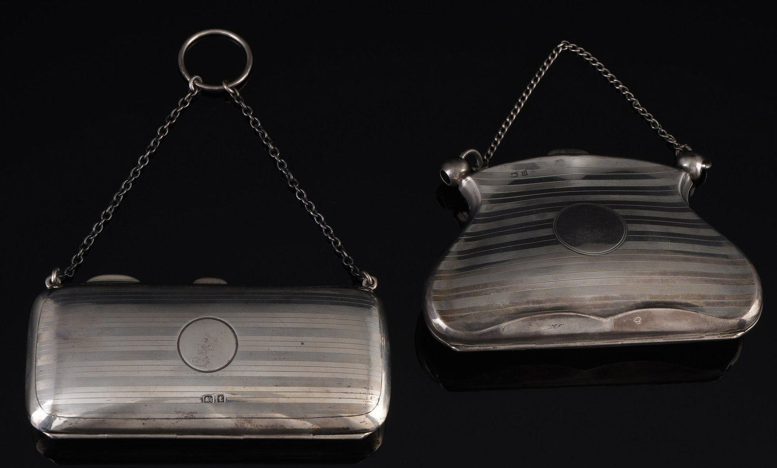 England 925 sterling silver 2 Art Nouveau ladies purses - Dingley Brothers & William Hair Haseler,: sterling silver 925/000, England / Birmingham 1912/1918, hallmarked Sterling lion passant + Birmingham Anchor city mark + date letter n 1912 & t 1918 + D.Bros Dingley Brothers & WHH William Hair Hasel