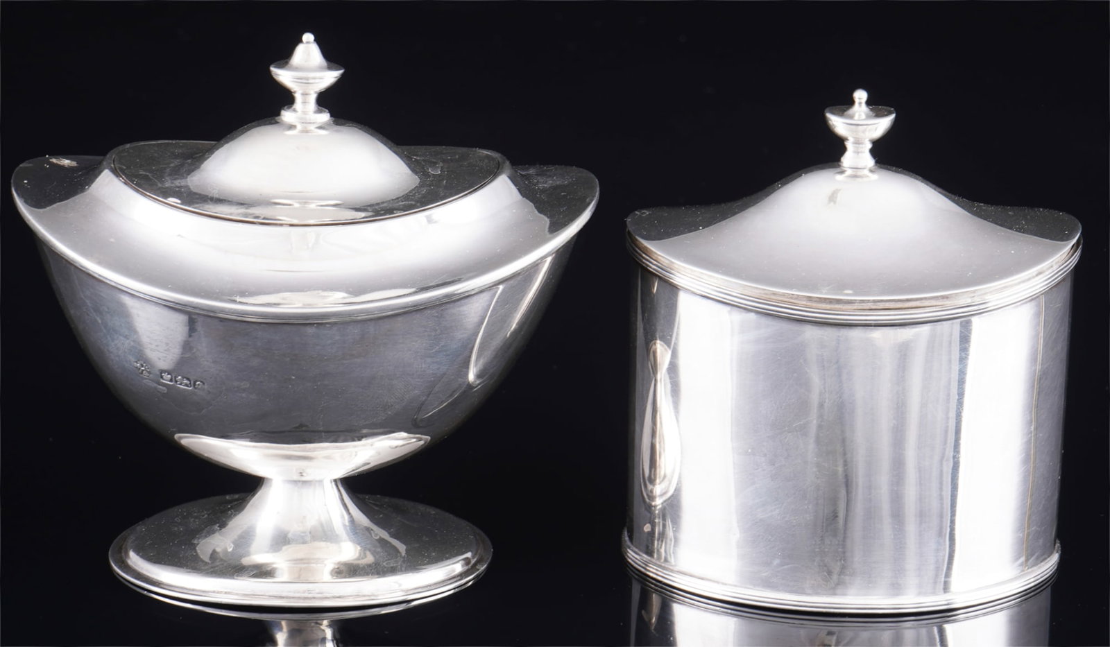 England, 925 silver - 2 lidded tea caddies (1 of 6)