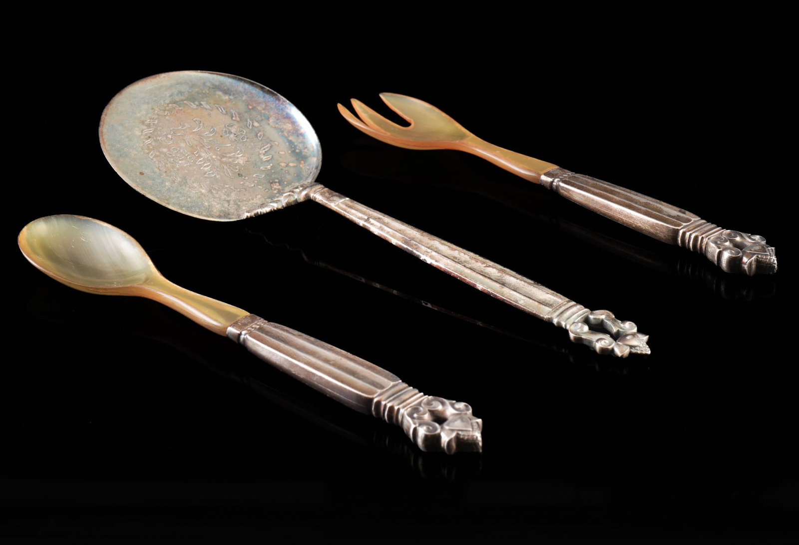 Denmark 830 silver large serving spoon and salad servers - Chr. F. HEISE, (1 of 6)
