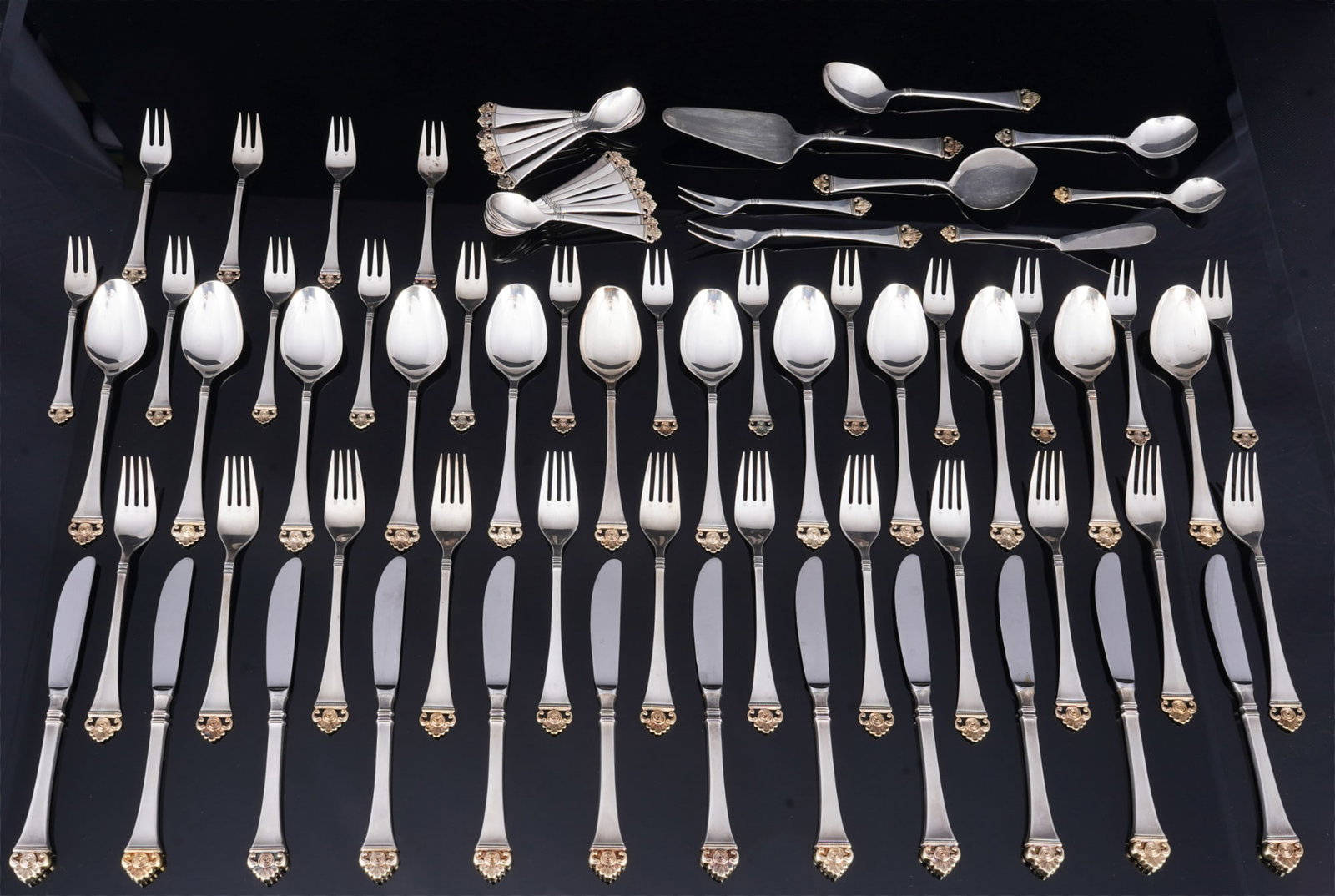 Robbe & Berking rose pattern 800 silver cutlery, 76-piece set for 12 people, (1 of 6)