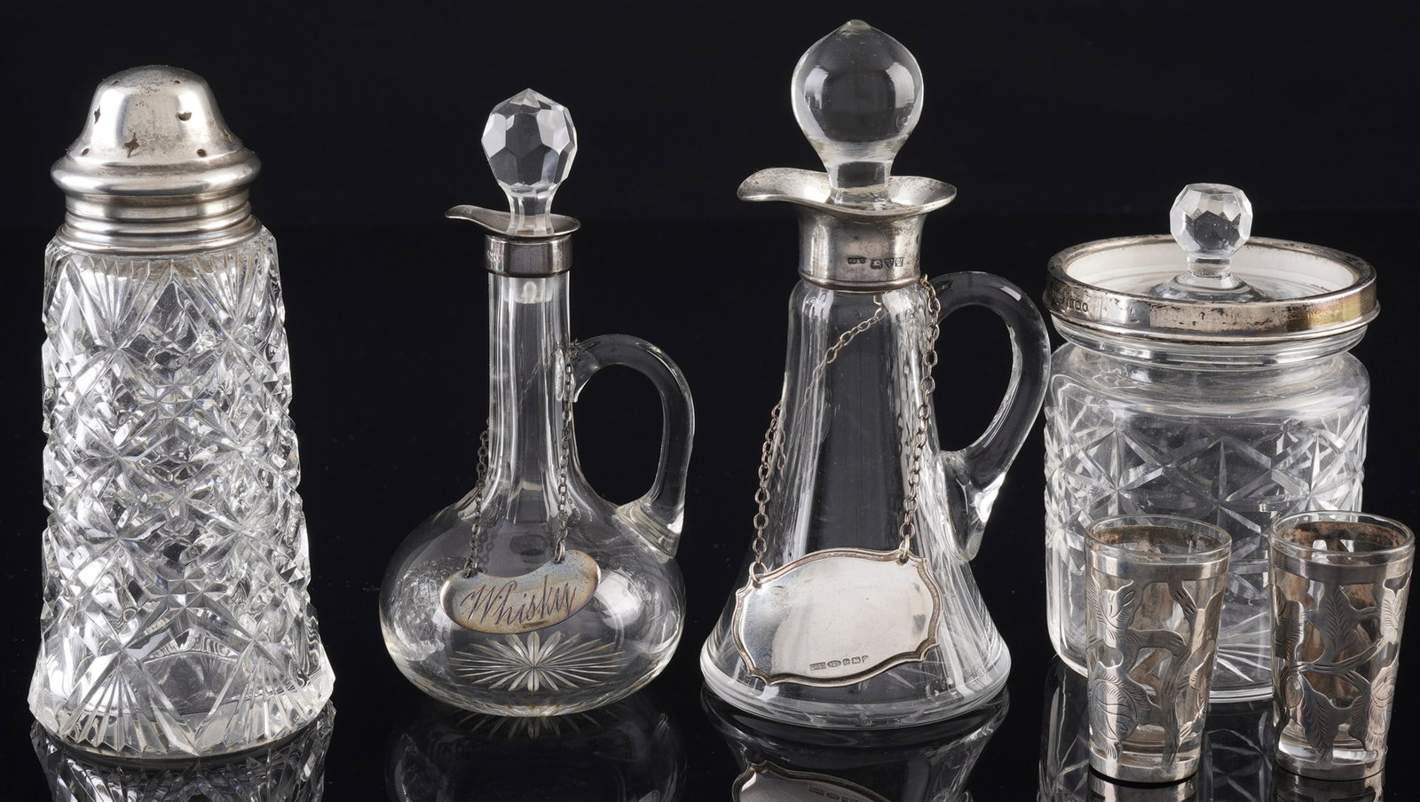 Convolute crystal glass with 925 sterling silver mounting, (1 of 4)