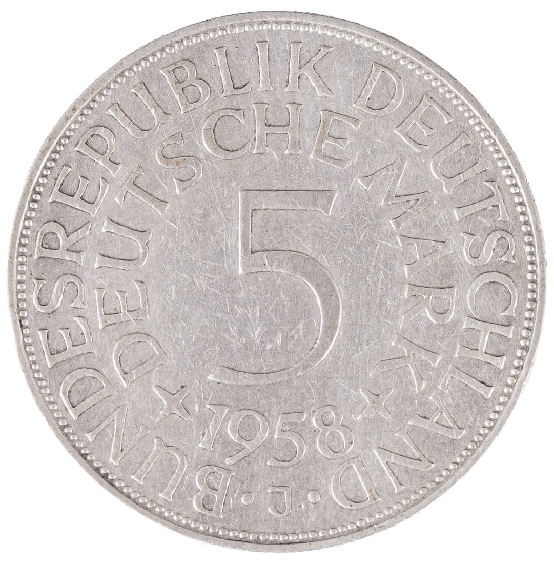5 DM Silver Eagle 1958 J Silver Coin, (1 of 2)