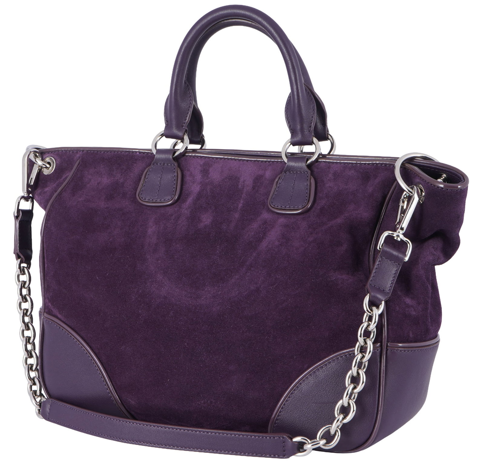 Tiffany & Co. shoulder bag,: USA New York, made in Italy, women's shoulder bag in suede and smooth leather, deep purple suede exterior with smooth leather corners and handles, Tiffany Blue interior, main compartment with zipper, 