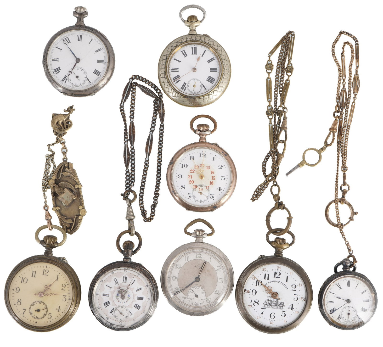 Collection of 8 men's pocket watches, including 800 silver, (1 of 4)