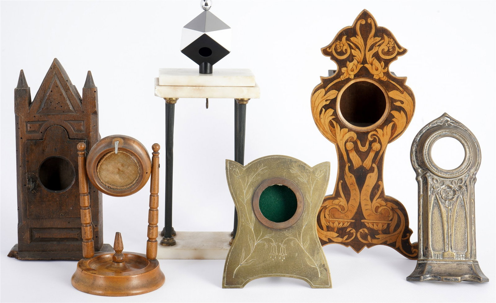 6 historical pocket watch cases and watch stands circa 1880-1930, (1 of 5)