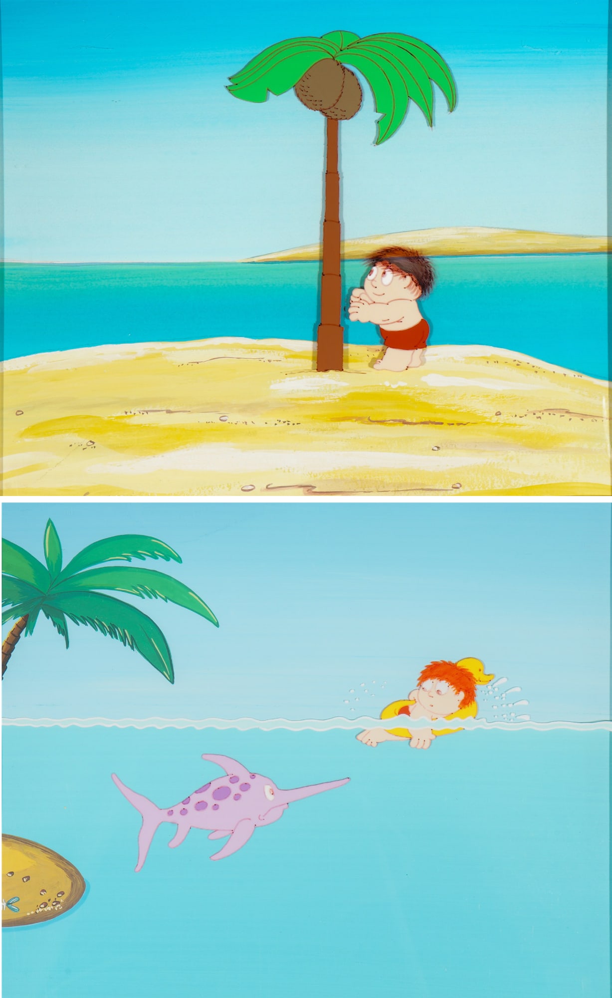 2 original cartoon transparencies of the Mainzelmännchen (ZDF characters), (1 of 6)