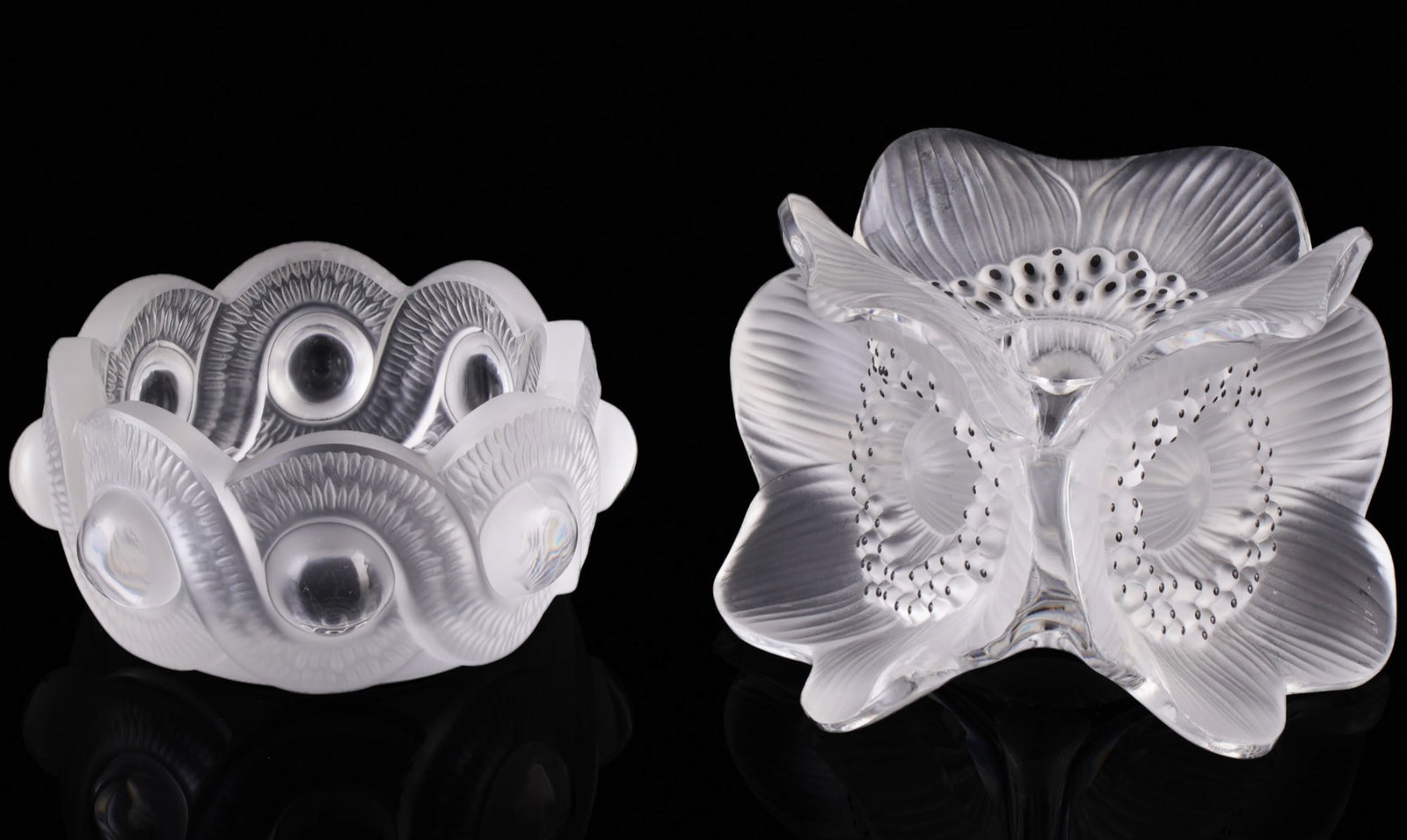 Lalique Anemone / Gao candlestick and bowl, (1 of 5)