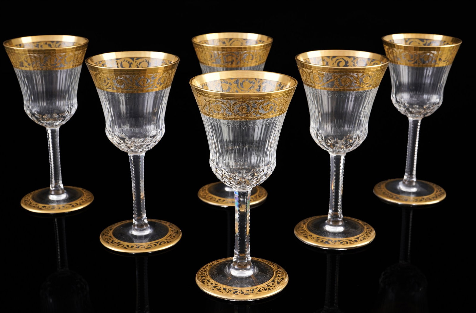 St. Louis Thistle Gold 6 dessert wine glasses with etched mark, (1 of 3)