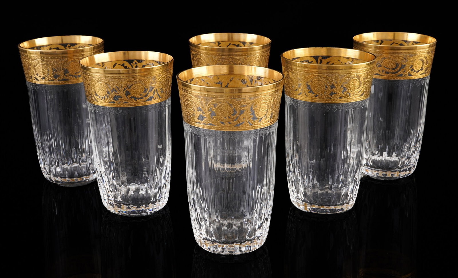 St. Louis Thistle Gold 6 beakers / water glasses with etched mark, (1 of 3)
