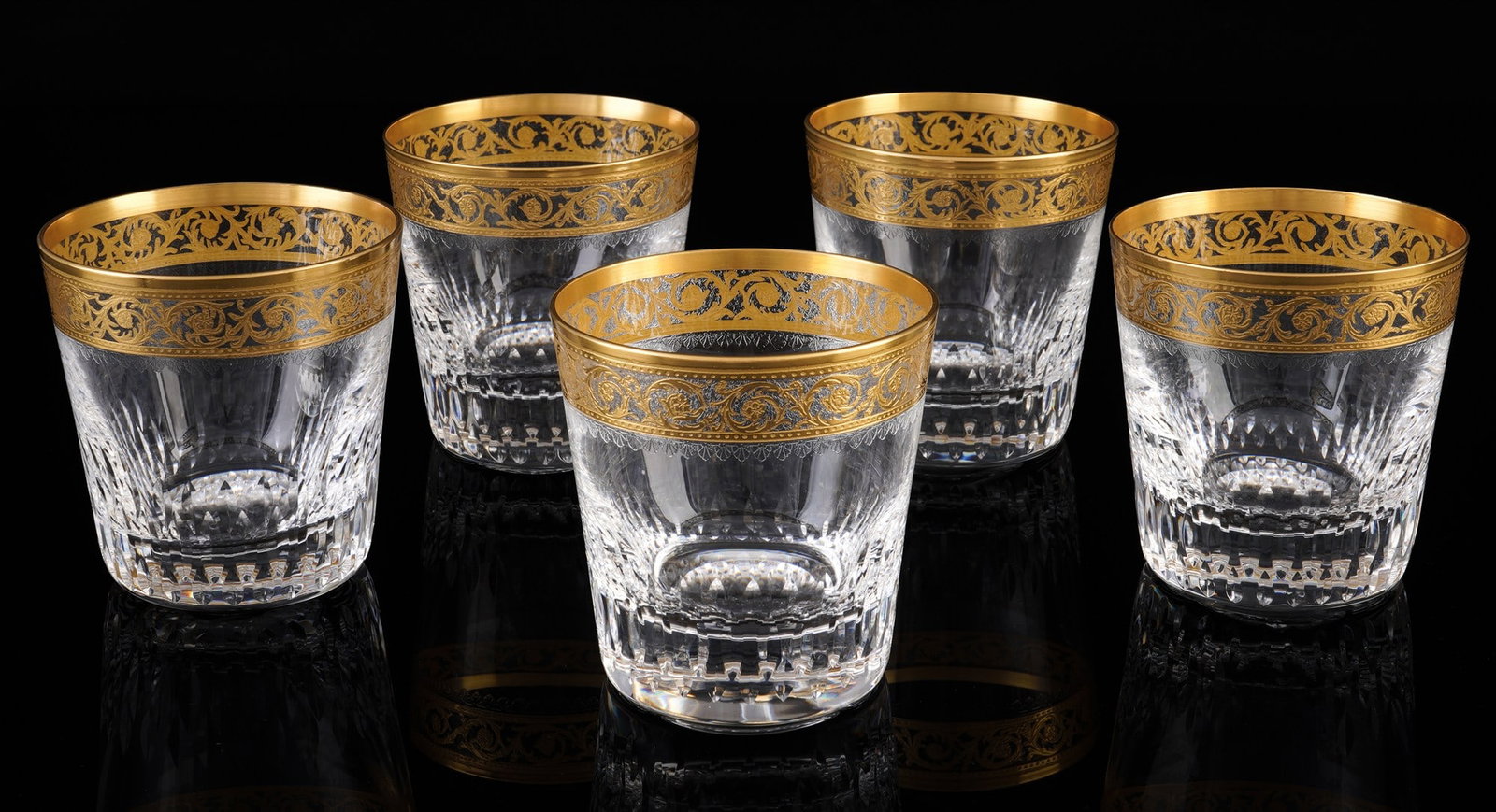 St. Louis Thistle Gold 5 whiskey tumbler with etched mark, (1 of 3)