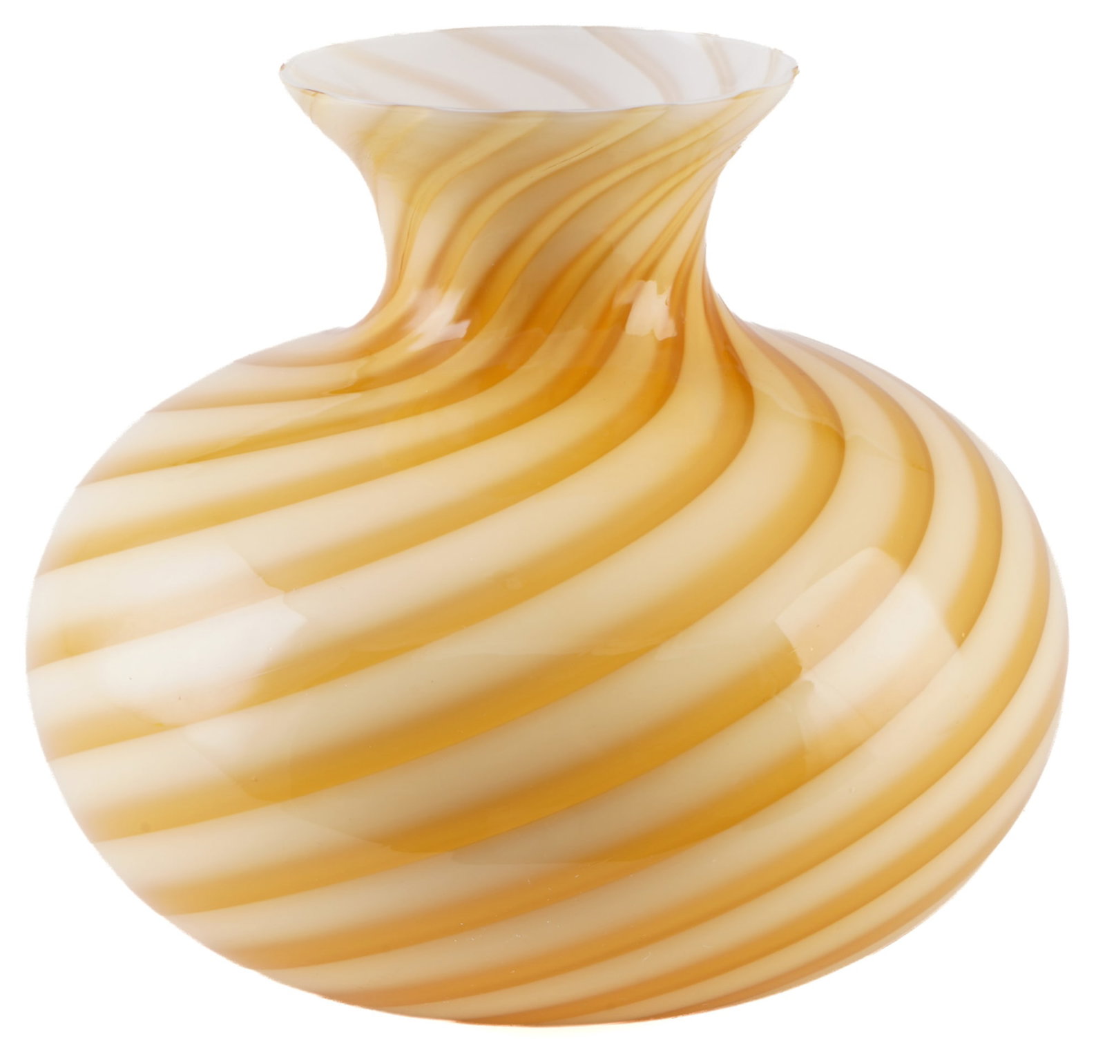 Murano Mezza Filigrana vase - Stafano TOSO,: white opaque glass (Murano Lattimo) with fused glass rods with swirl decoration, Venice, Italy, incised mark Stefano Toso Murano on the base, designed by Stefano TOSO (1958), H 22 cm x D 23 cm