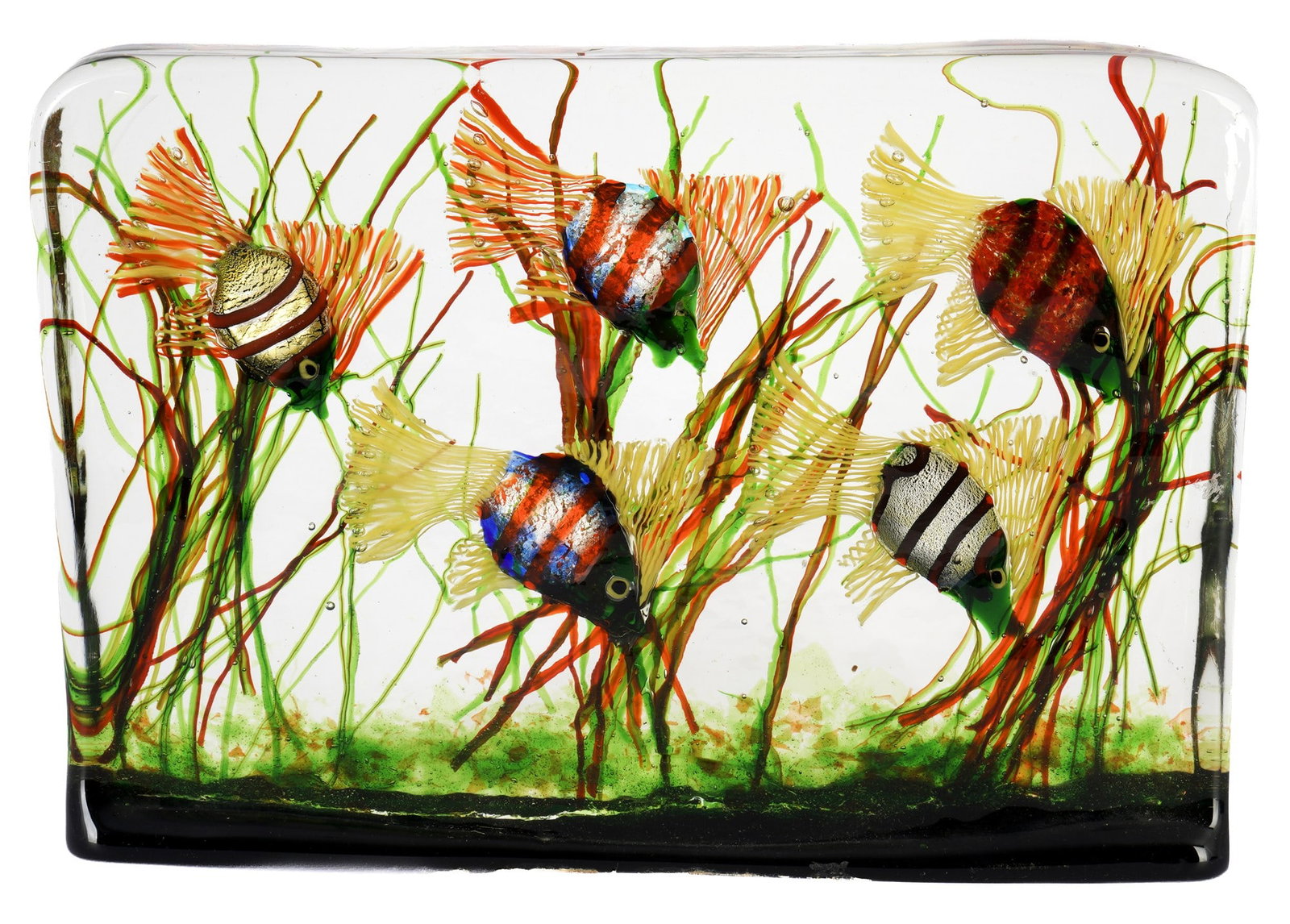 Murano glass aquarium with five fish, Alfredo Barbini, (1 of 5)