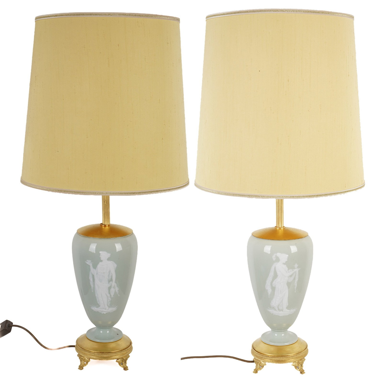Pair of table lamps with pate-sur-pate and bronze mounts, (1 of 9)