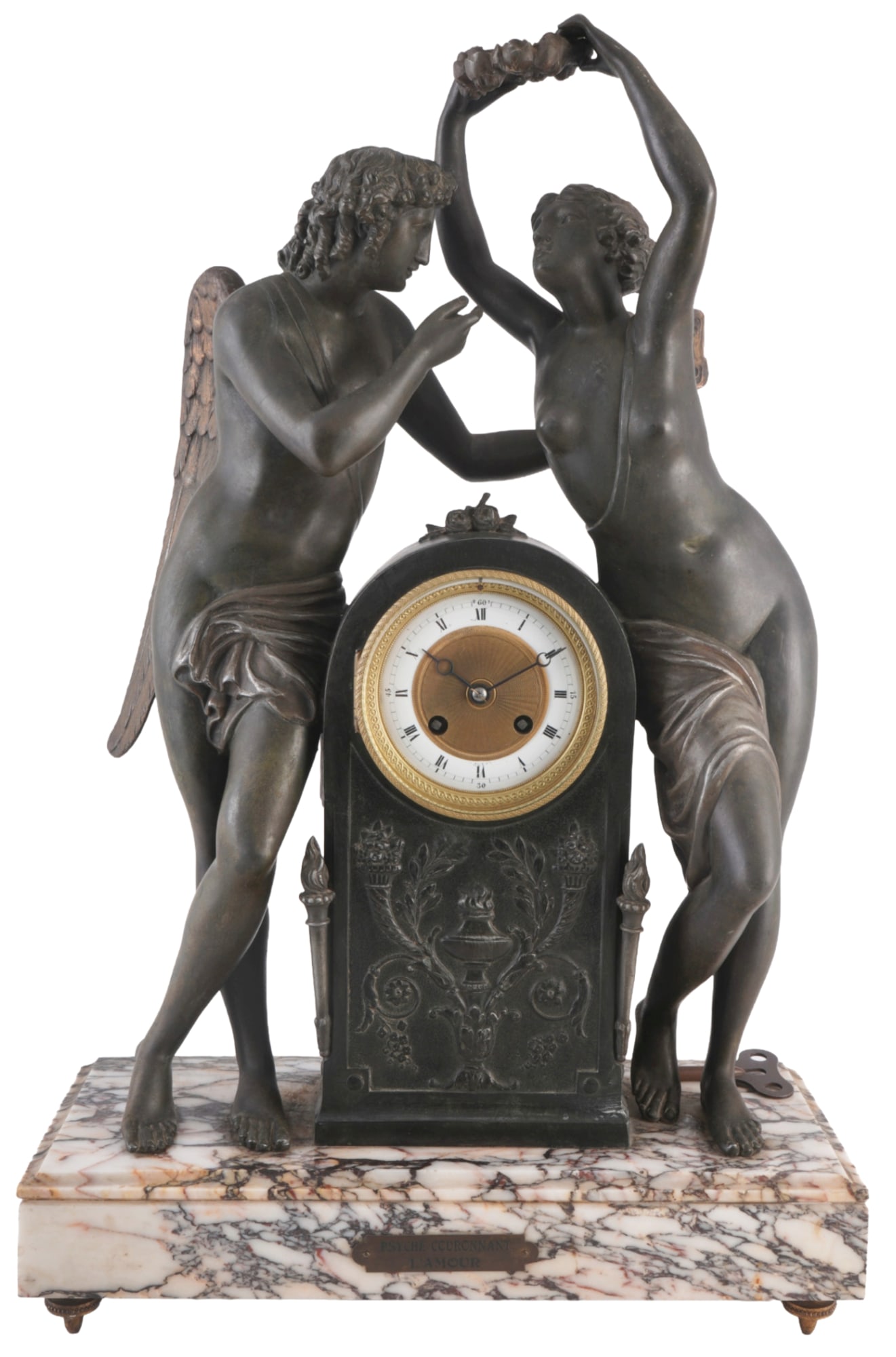 Large figural clock depicting Cupid and Psyche, France, 19th century. (1 of 13)