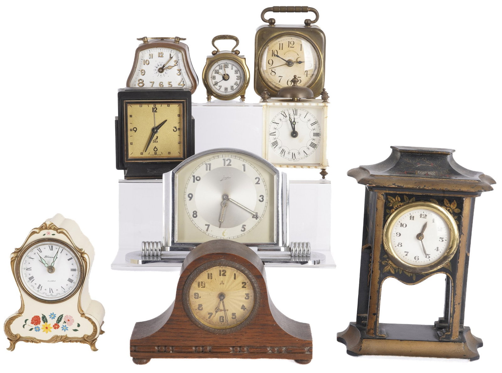 Collection - 9 mechanical table clocks and alarm clocks, (1 of 7)
