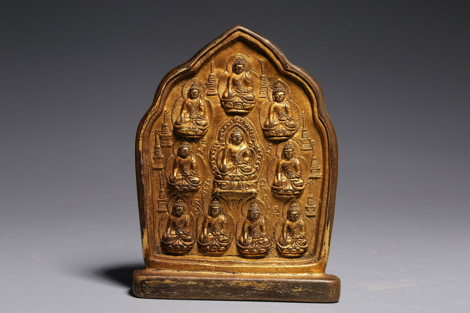 Qing Dynasty, bronze gilt ten square Buddha bronze plate ornaments (1 of 6)